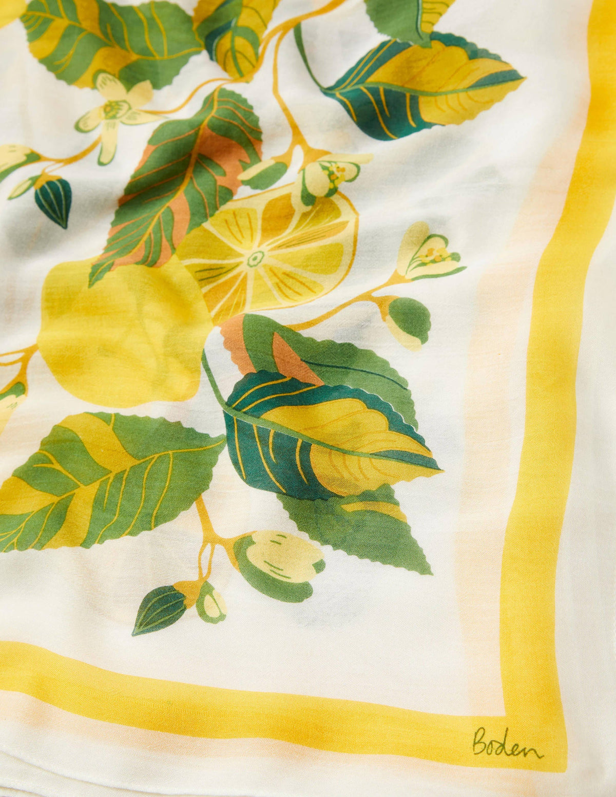 Printed Modal Scarf-Ivory/Pale Lemon, Lemon Vine - Image 2