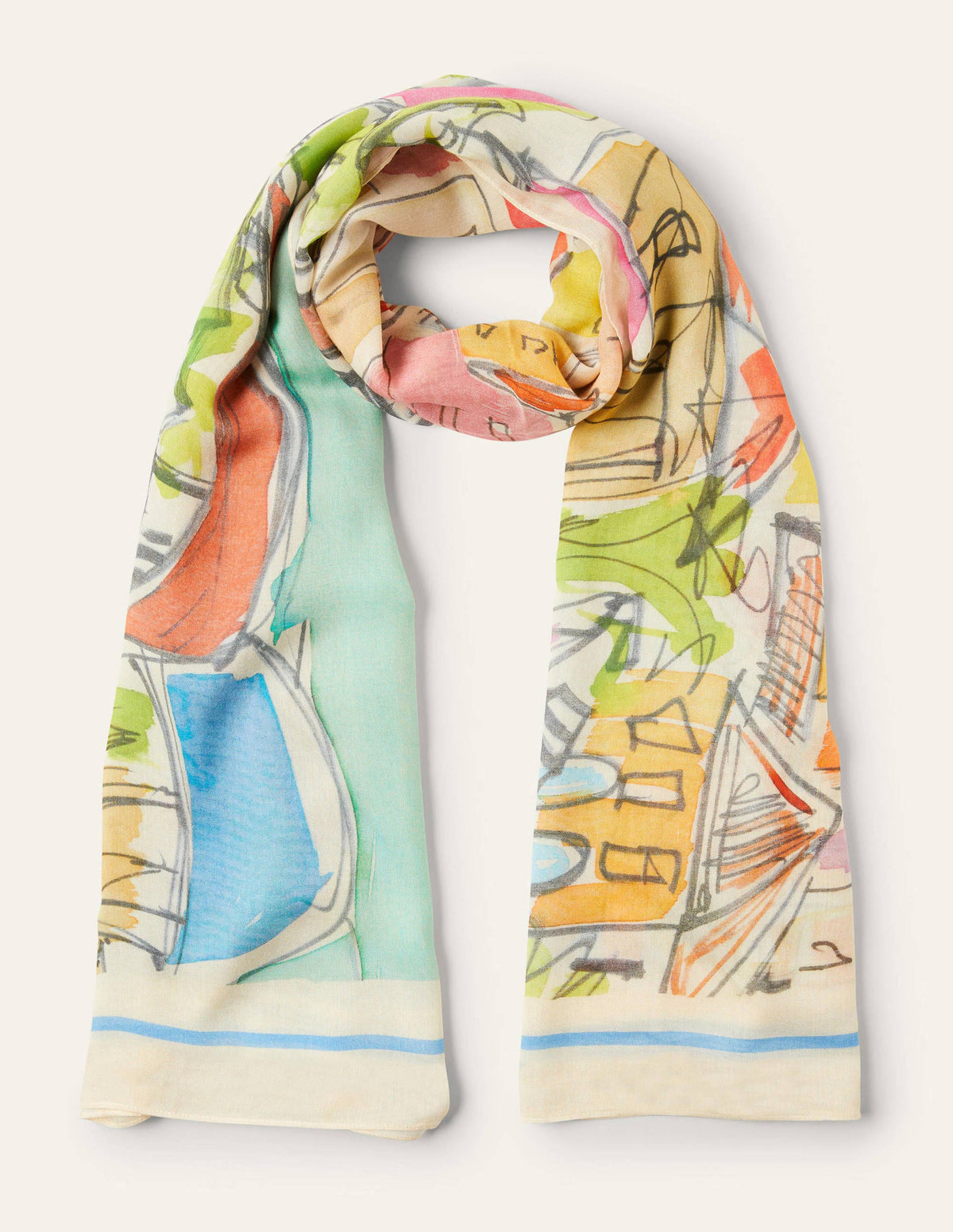 Printed Modal Scarf-Surf, Rainbow Village-1