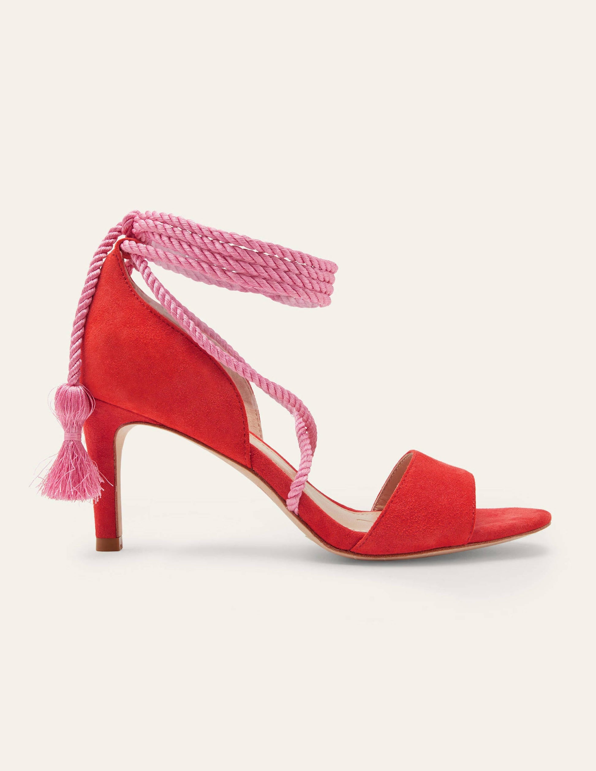 Suede Ankle Tie Heeled Sandals-Dragon Red-2