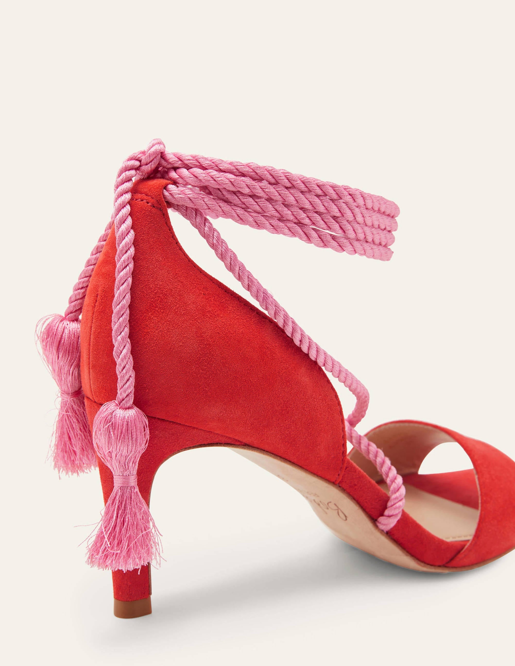 Suede Ankle Tie Heeled Sandals-Dragon Red - Image 3