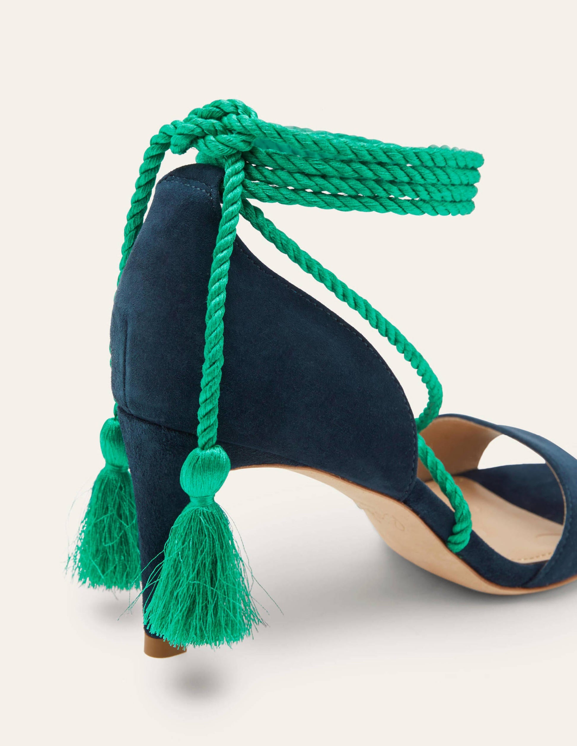 Suede Ankle Tie Heeled Sandals-Navy-3