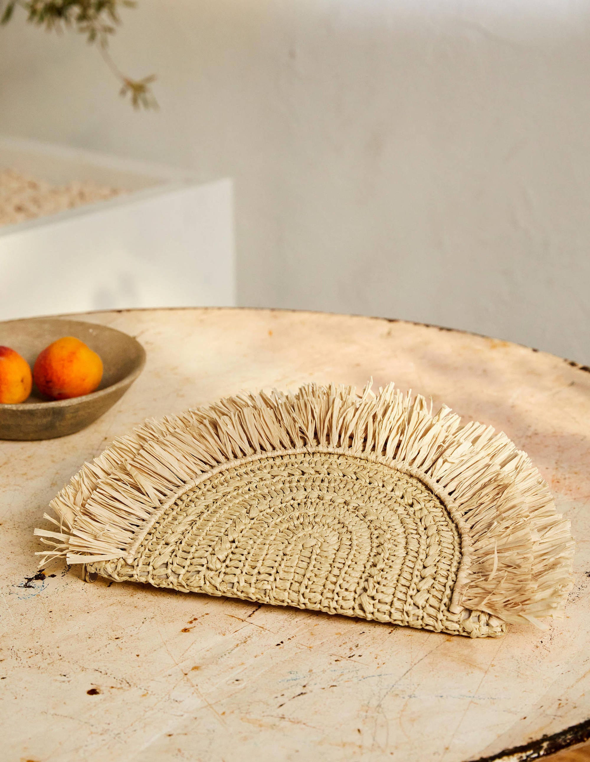 Raffia Half Moon Clutch-Natural - Image 1