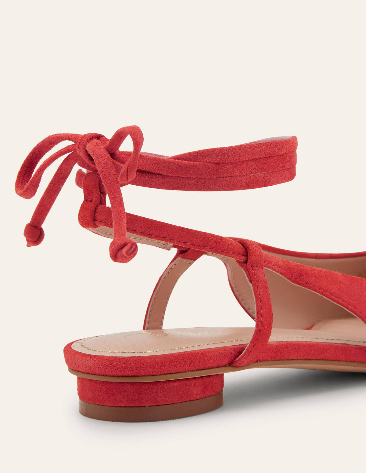 Ankle Tie Pointed Flats-Red Suede - Image 3