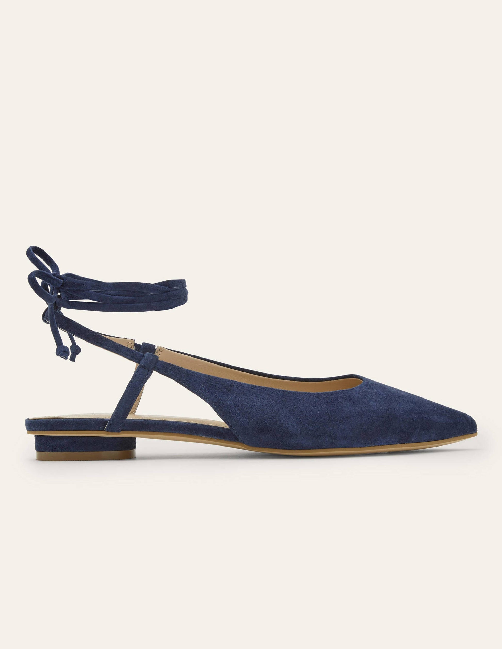 Ankle Tie Pointed Flats-Navy Suede-2