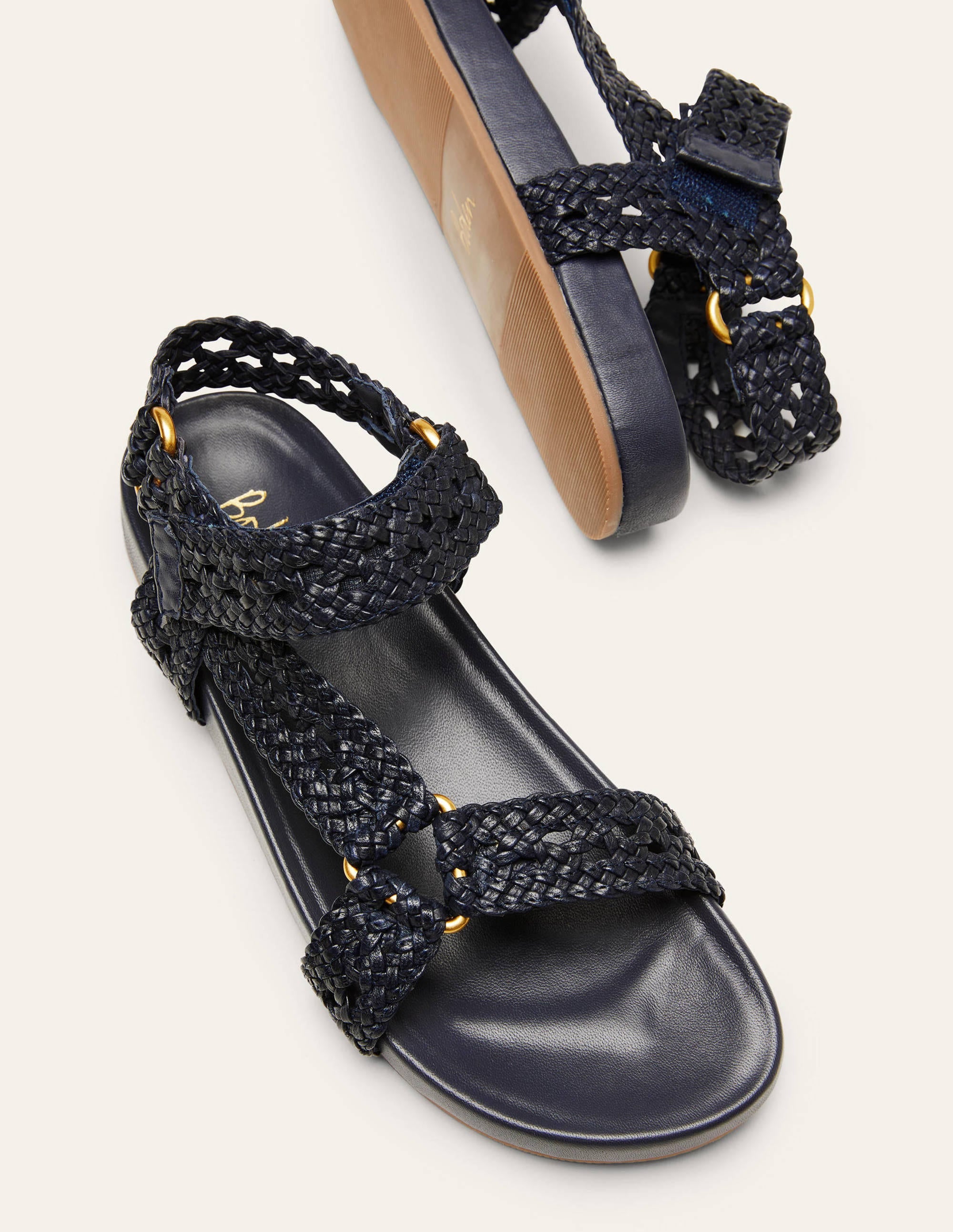 Woven Leather Sandals-Navy - Image 1