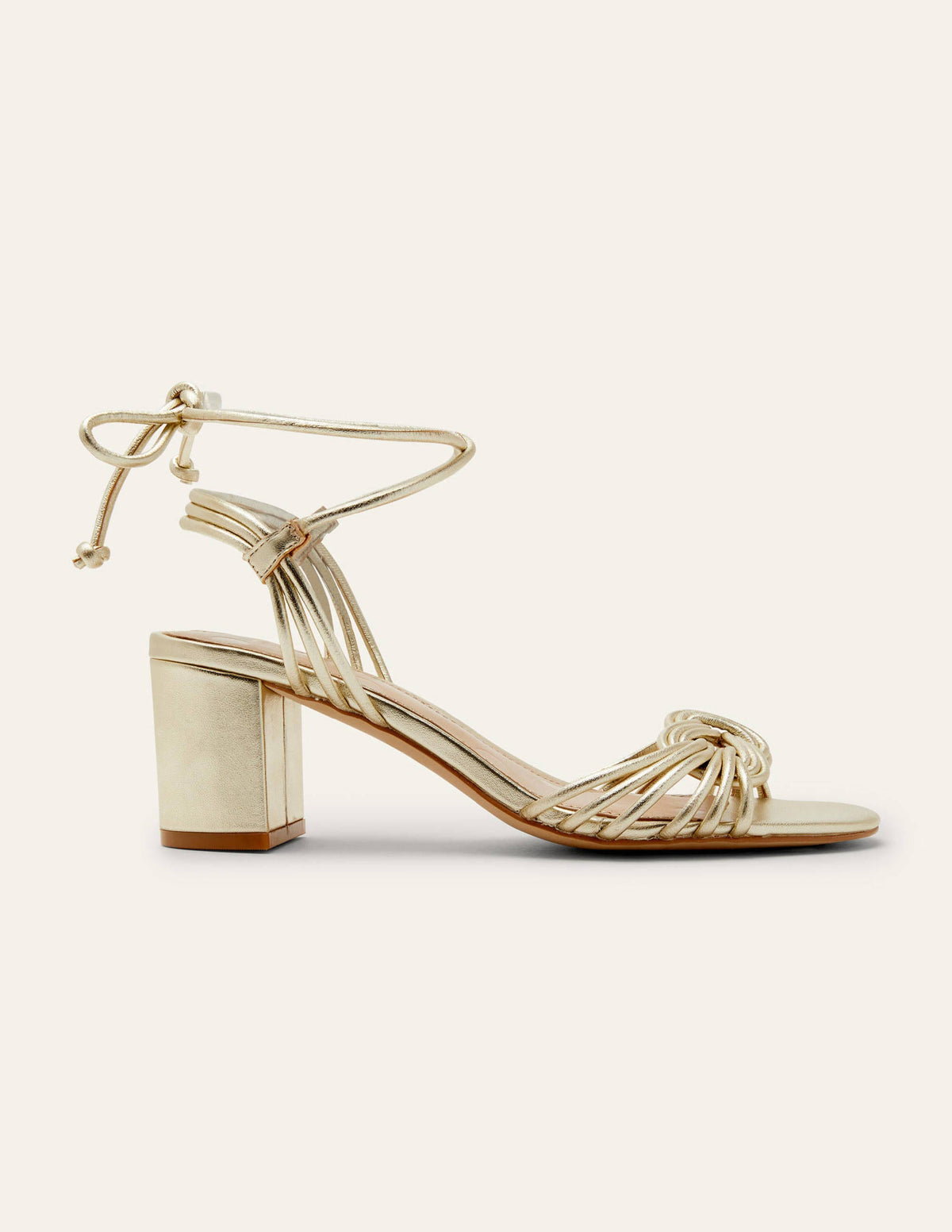 Knot Detail Heel Sandals-Pale Gold Metallic - Image 2