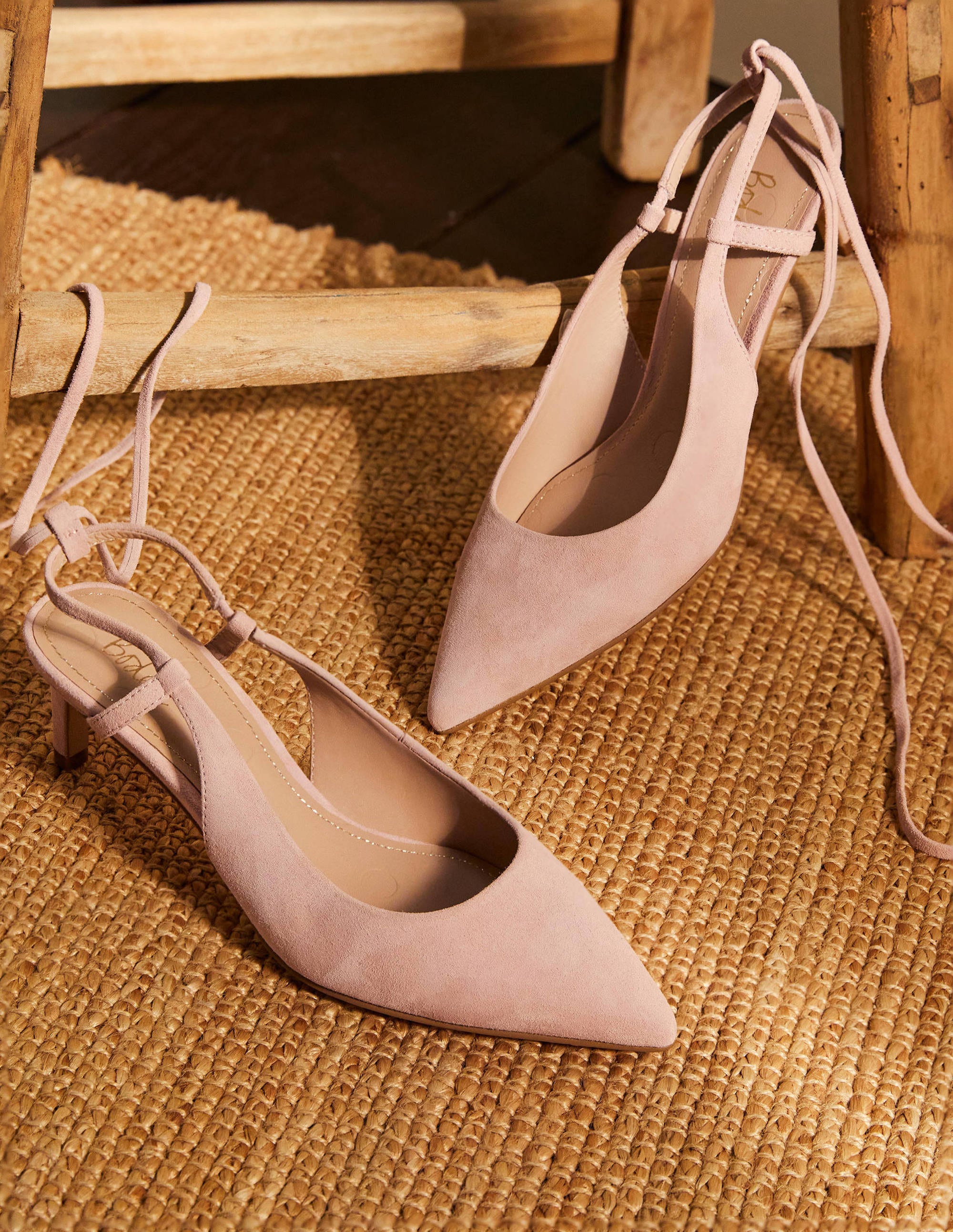 Suede Ankle Tie Heels-Milkshake - Image 1