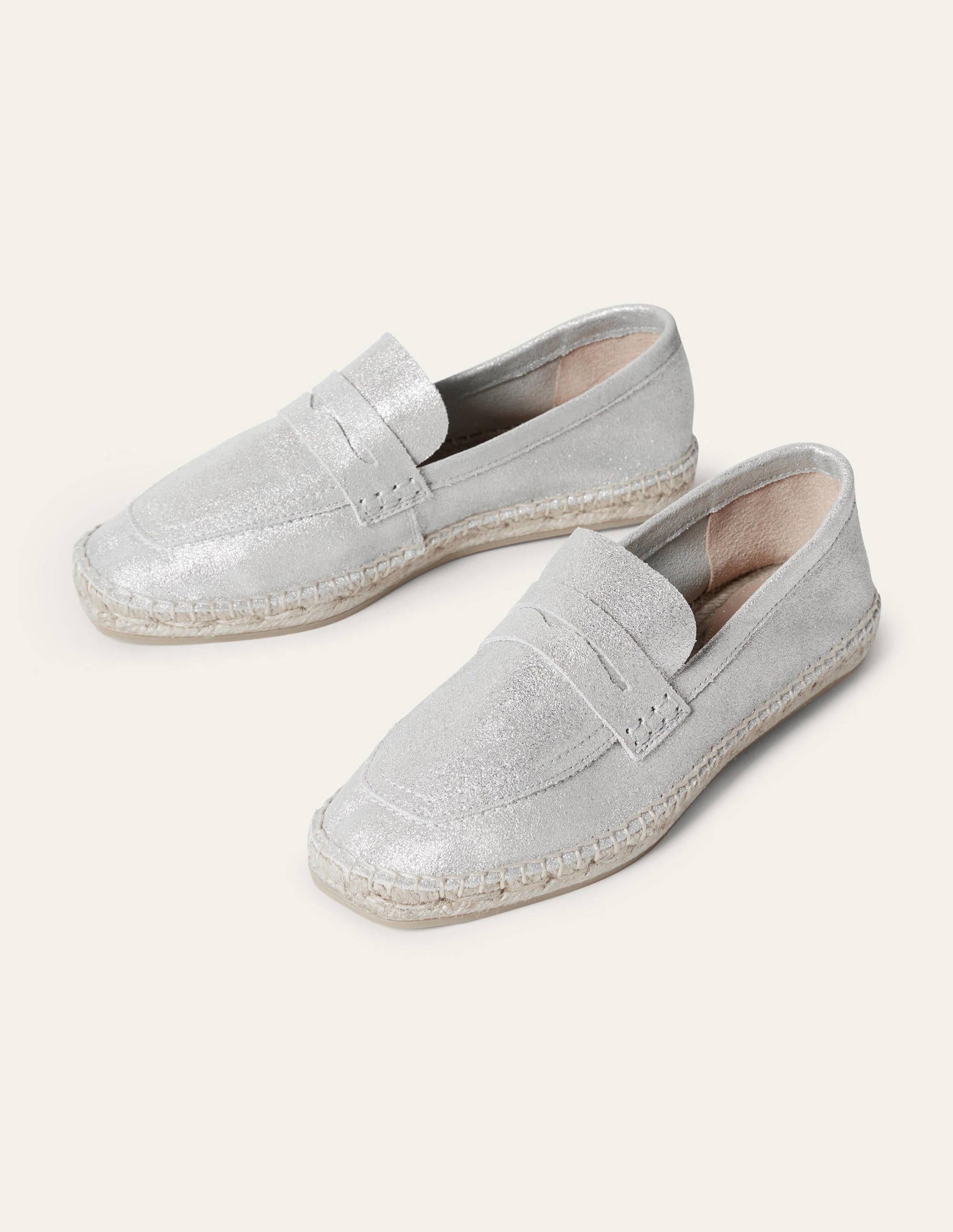 Suede Loafer Espadrilles-Silver Metallic-1