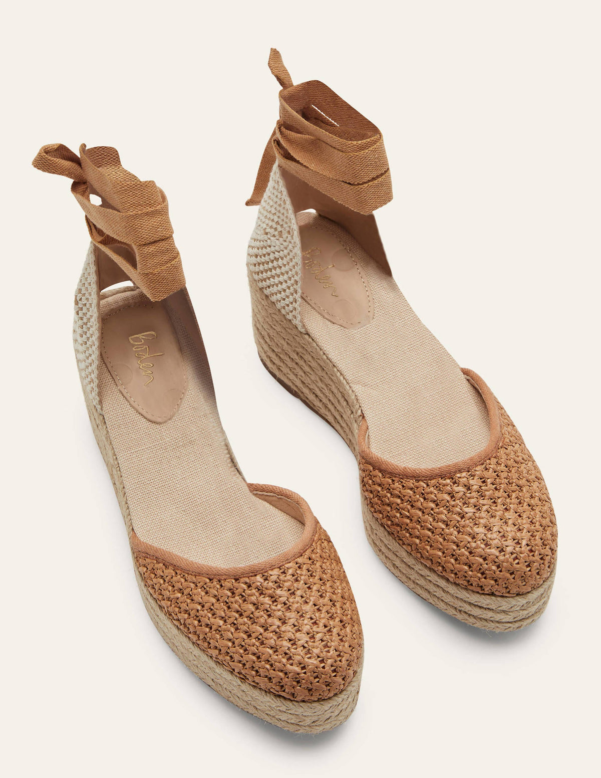 High Espadrille Wedges-Tan Woven - Image 1