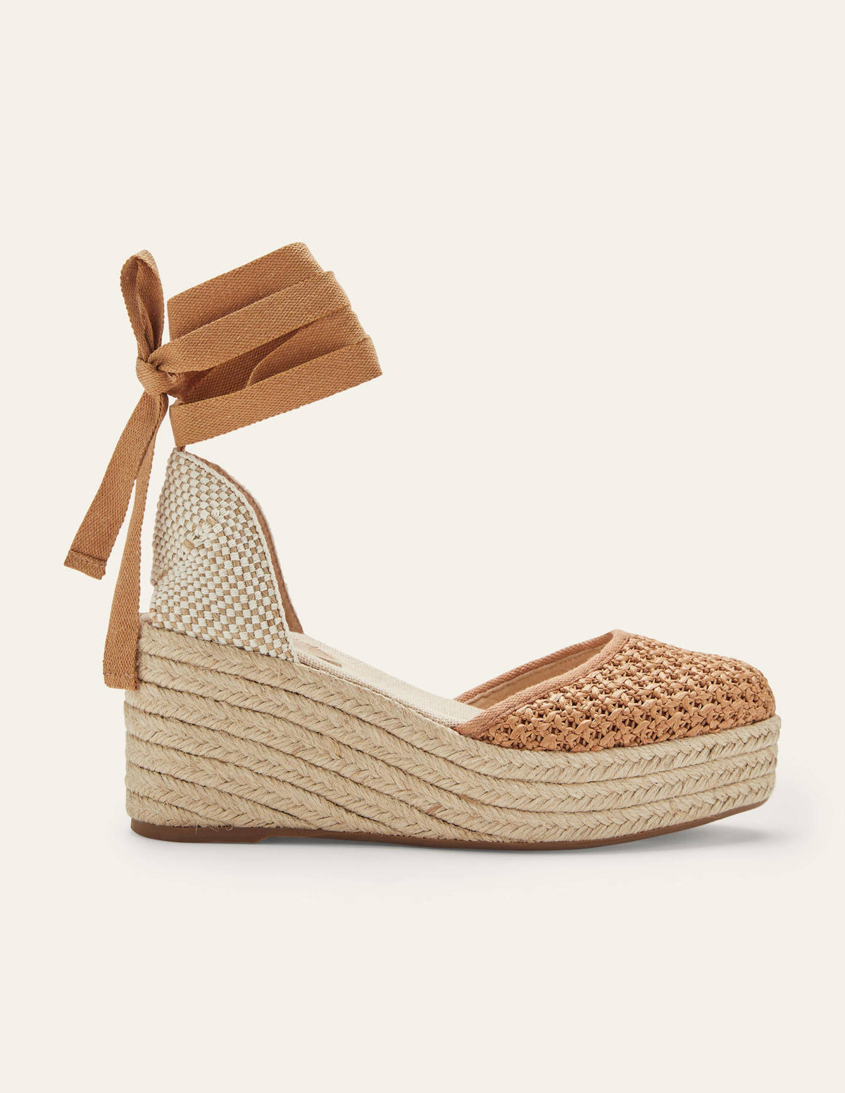 High Espadrille Wedges-Tan Woven - Image 2