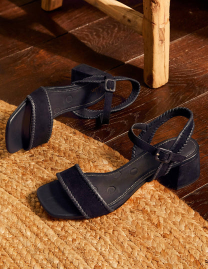 Block Heel Suede Sandals-Navy-1
