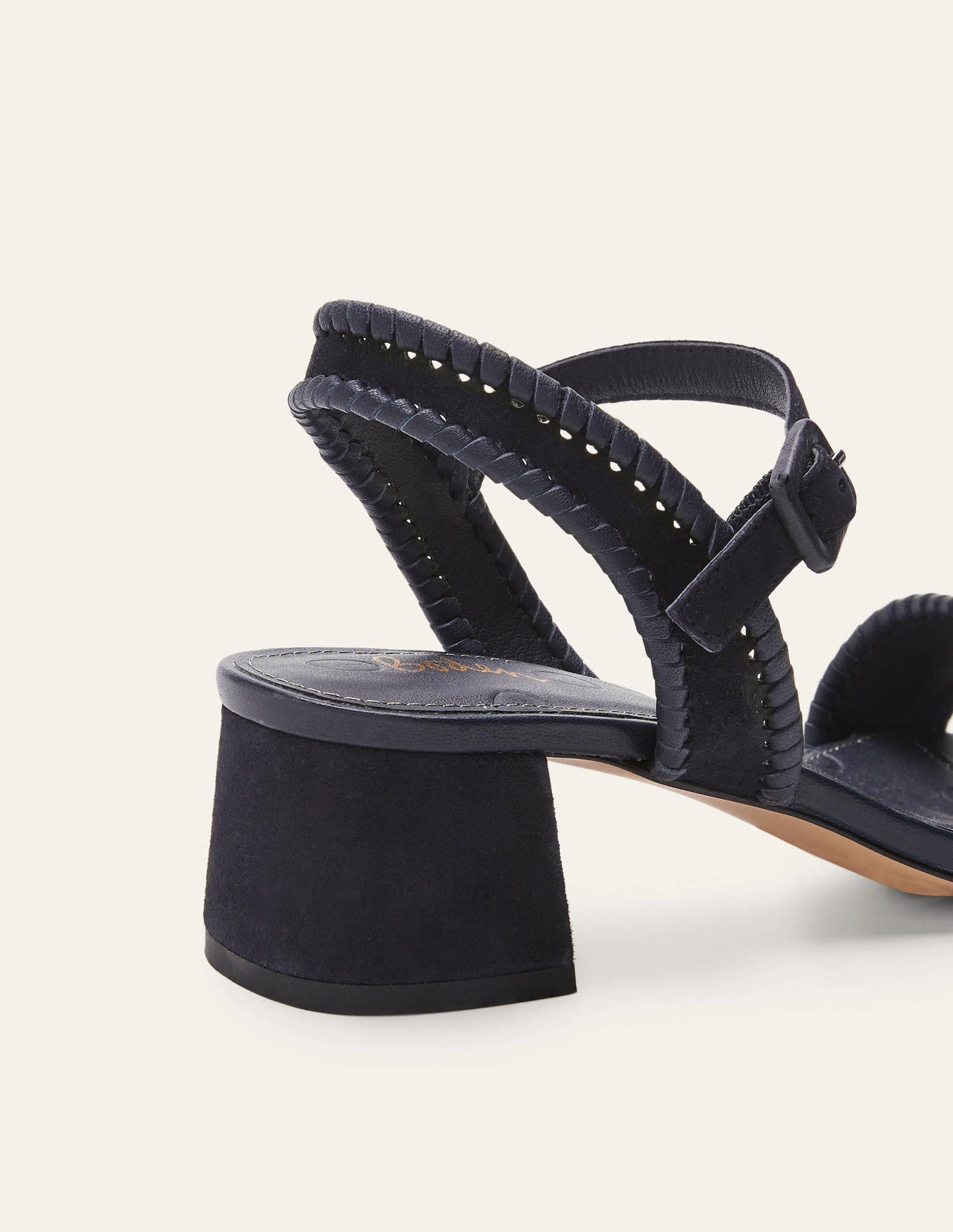 Block Heel Suede Sandals-Navy