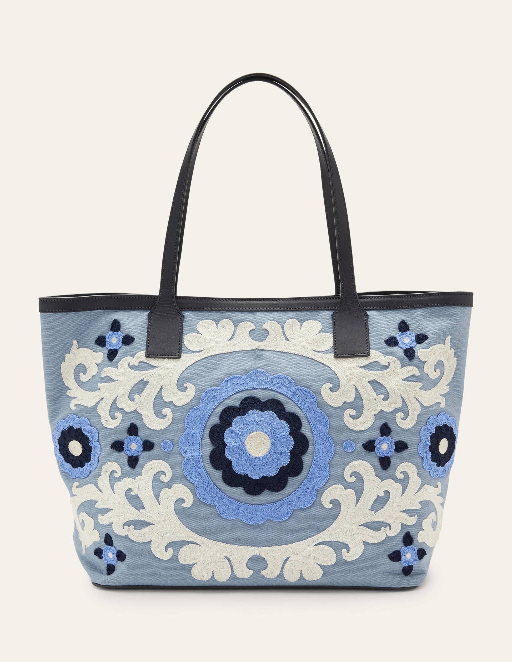 Embroidered Canvas Tote-Dusty Blue-1