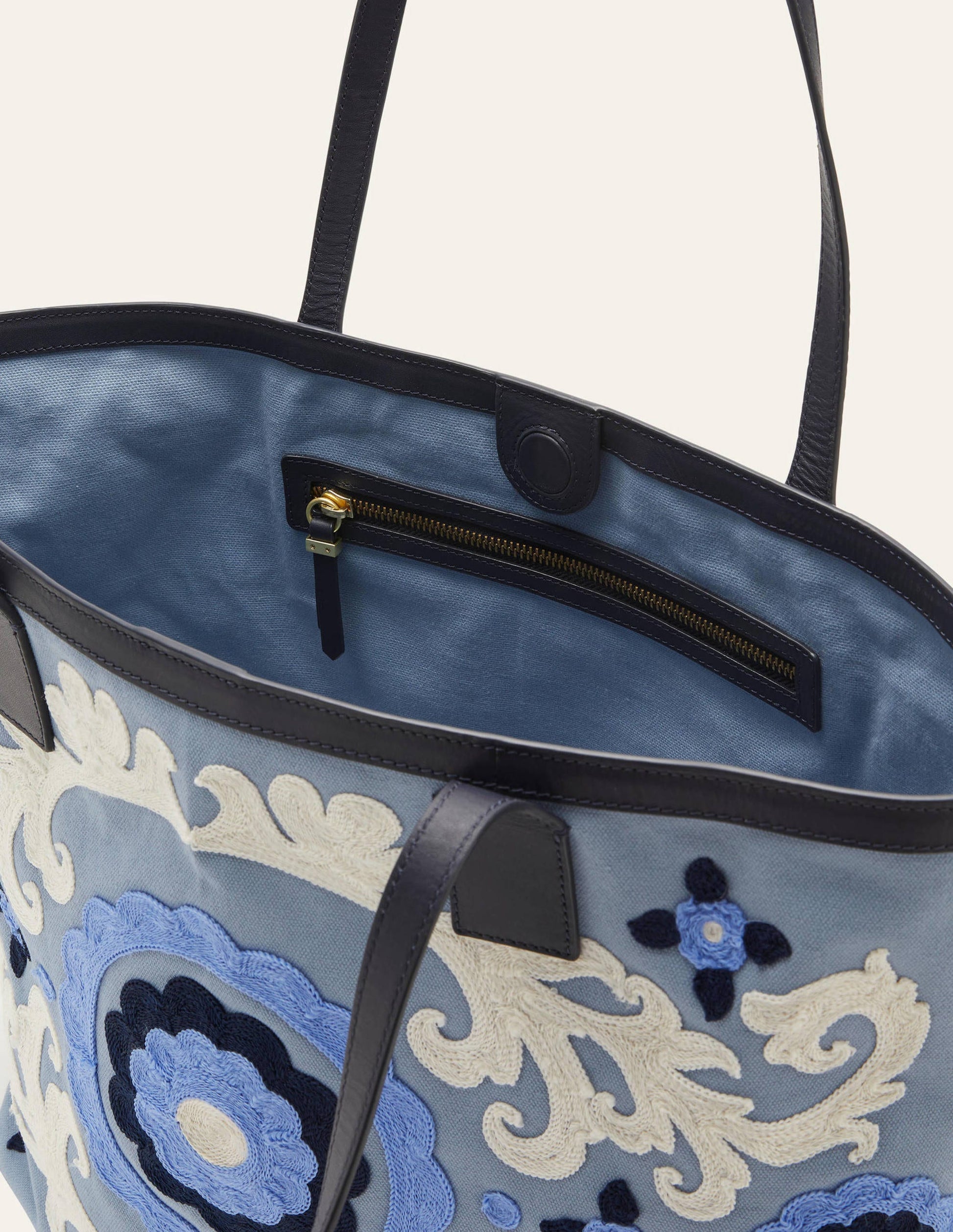 Embroidered Canvas Tote-Dusty Blue-3