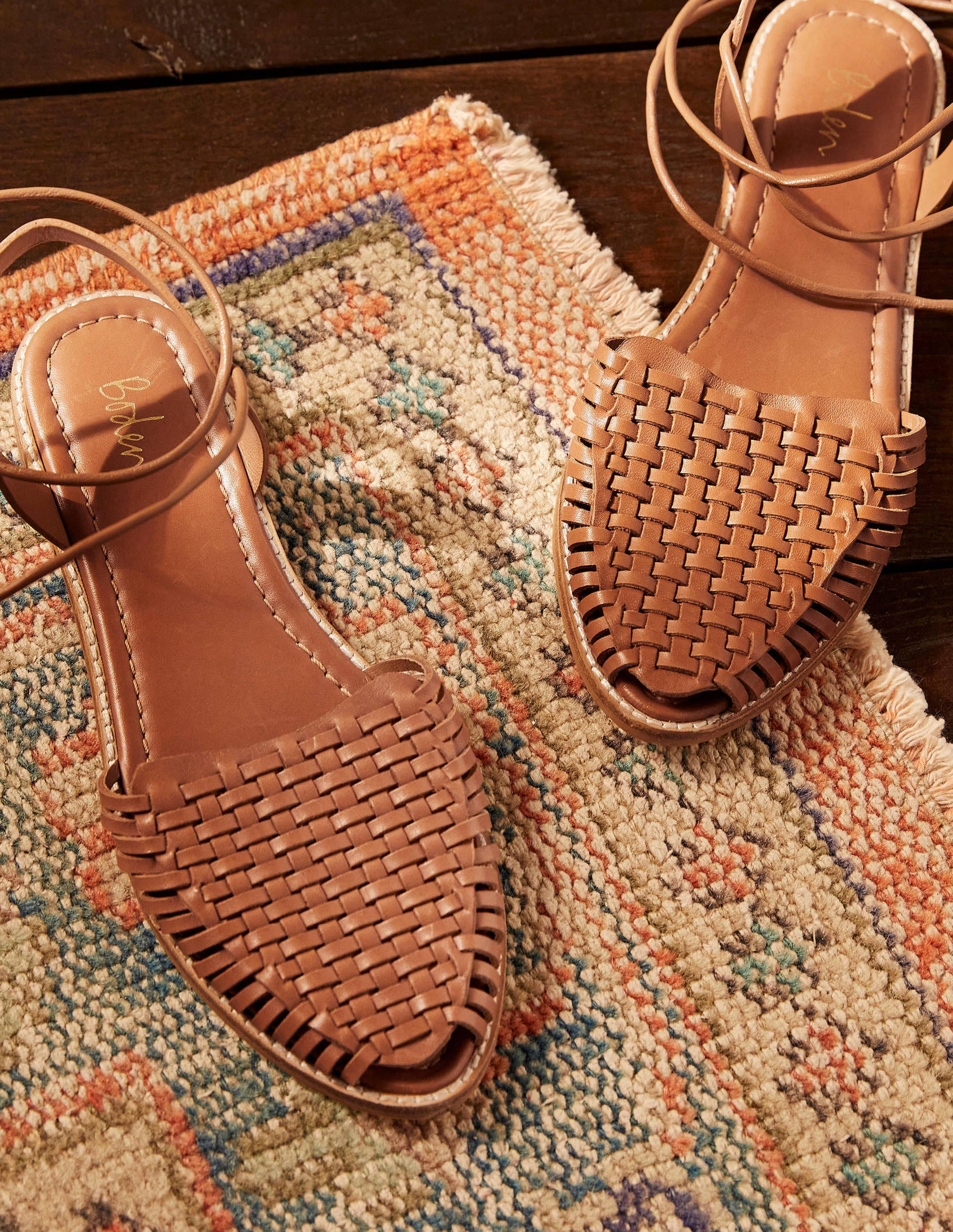 Huarache Leather Sandals-Tan - Image 1