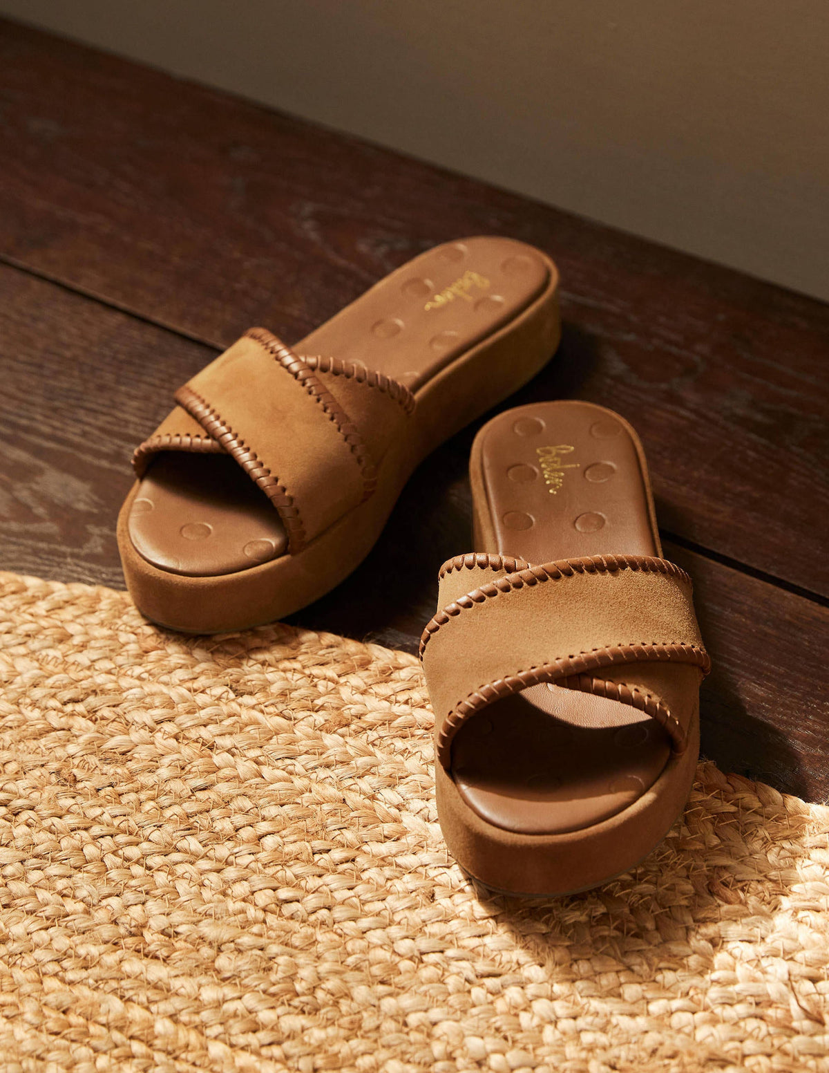 Suede Flatform Sandals-Tan-1