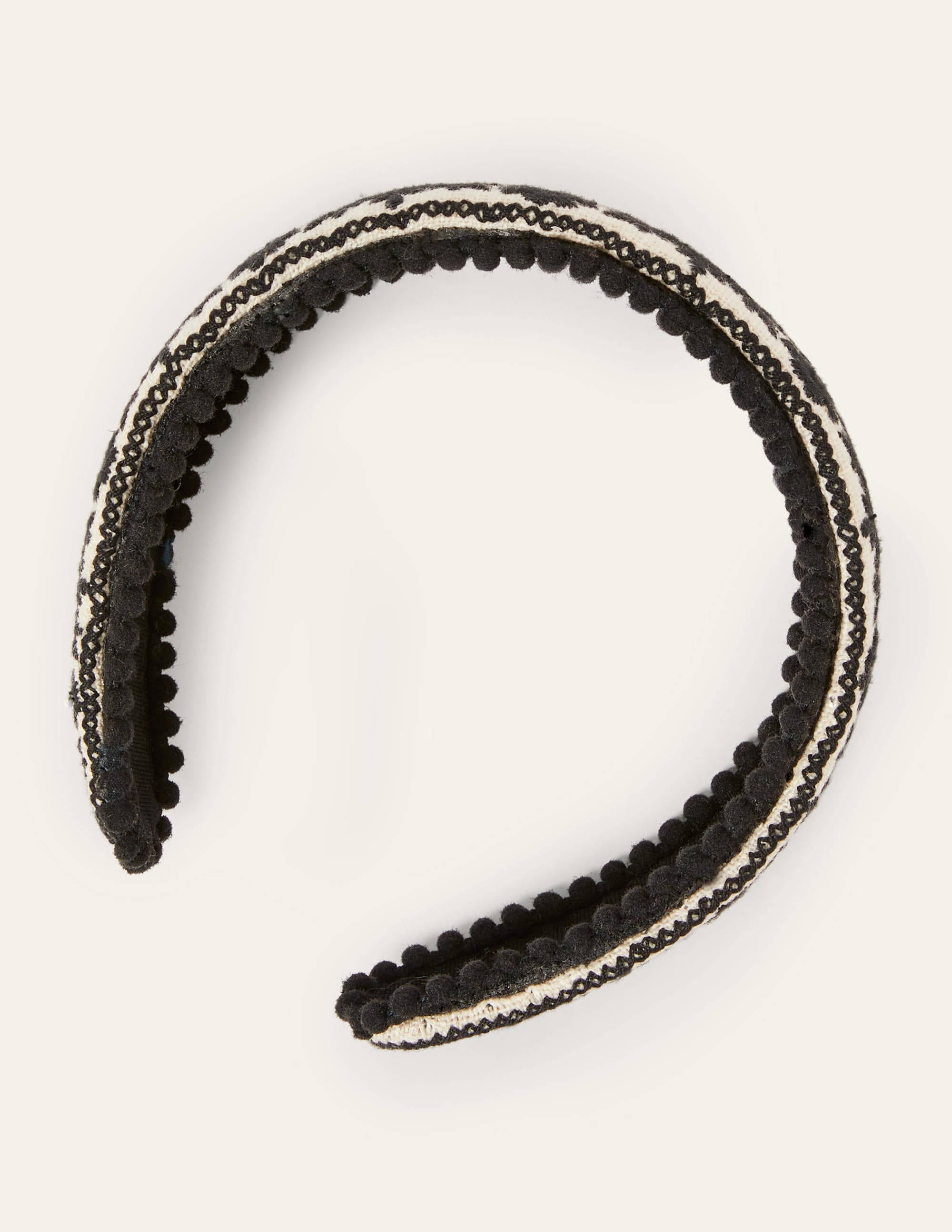 Pompom Headband-White/Black Embroidery - Image 2