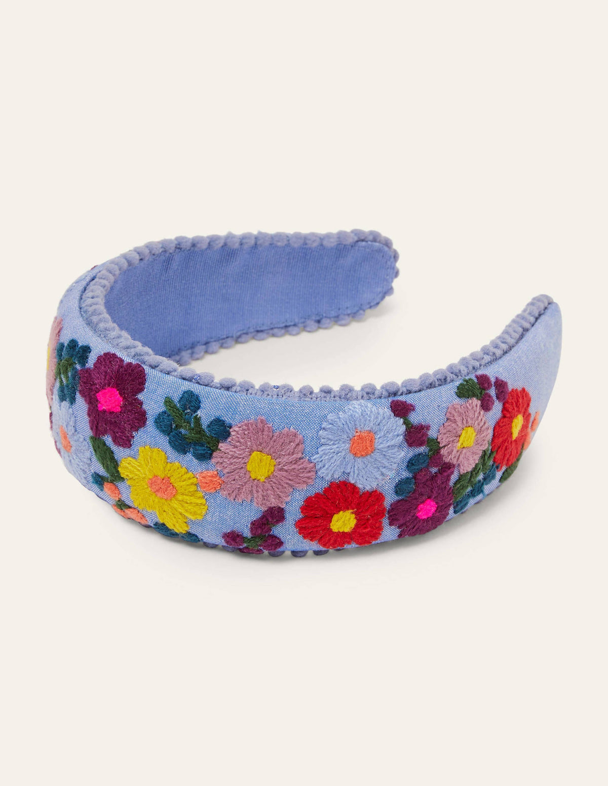 Pompom Headband-Chambray Embroidery-1