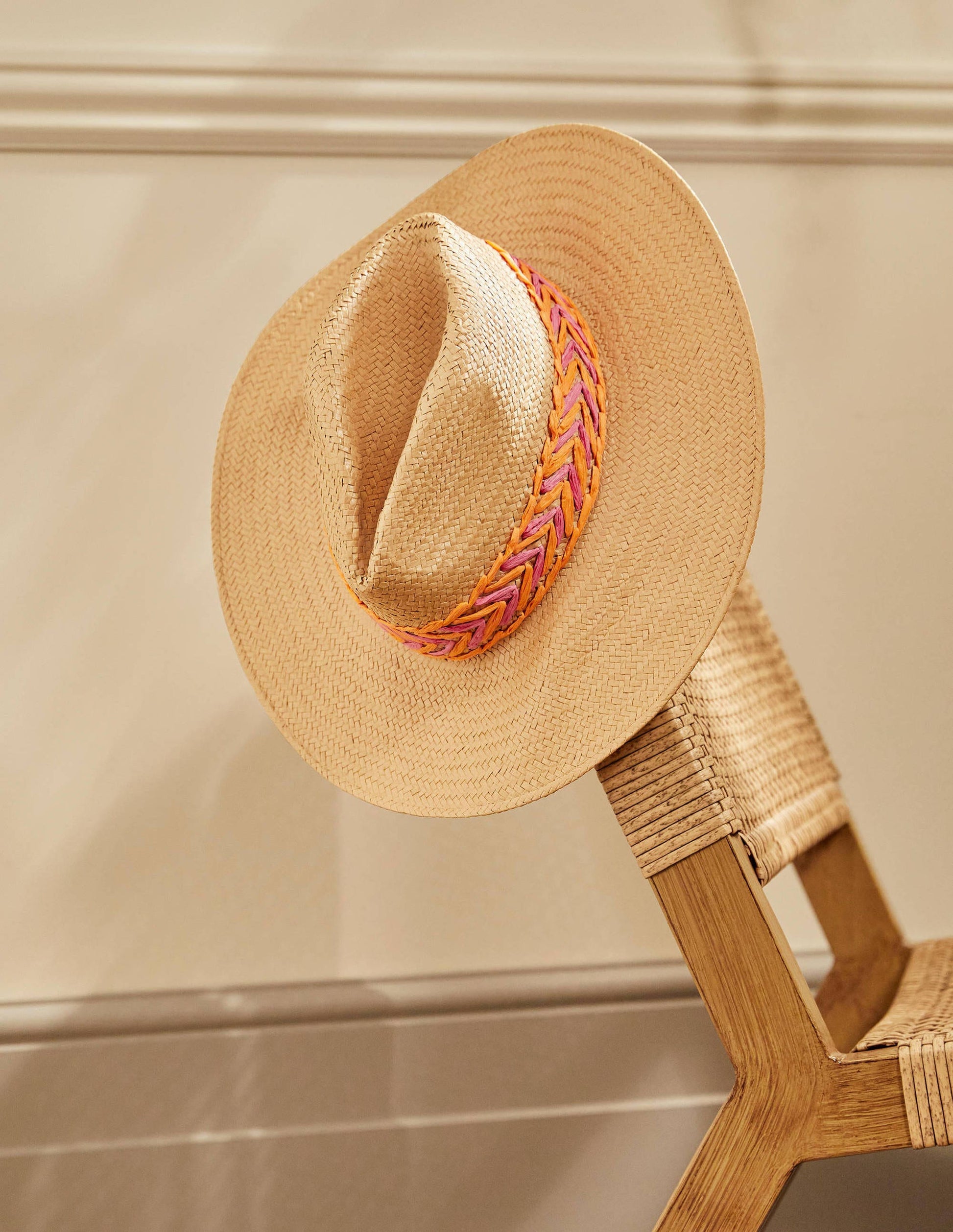 Embroidered Straw Fedora Hat-Natural-1