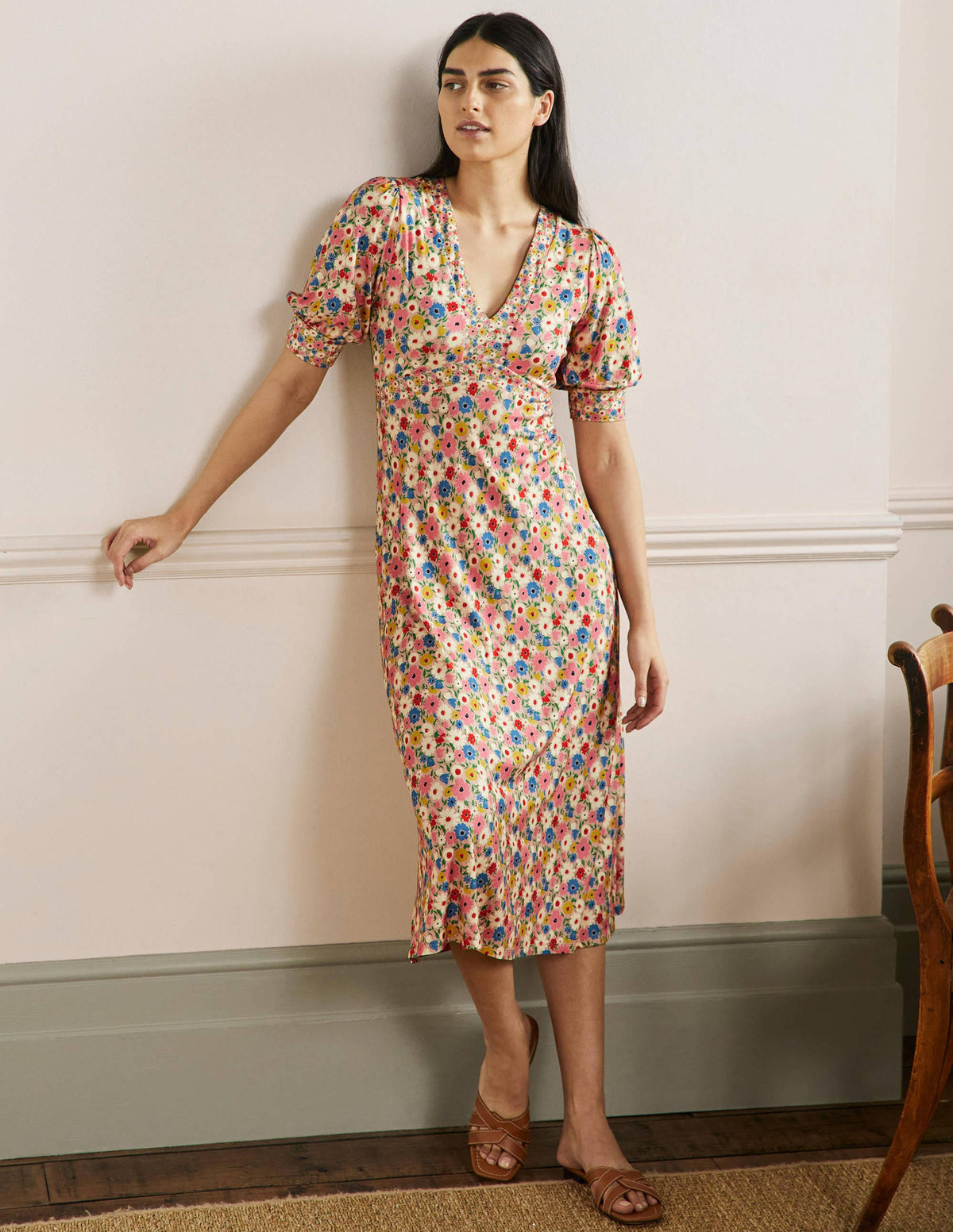 Eva Jersey Midi Dress-Milkshake Elegant Bloom - Image 1