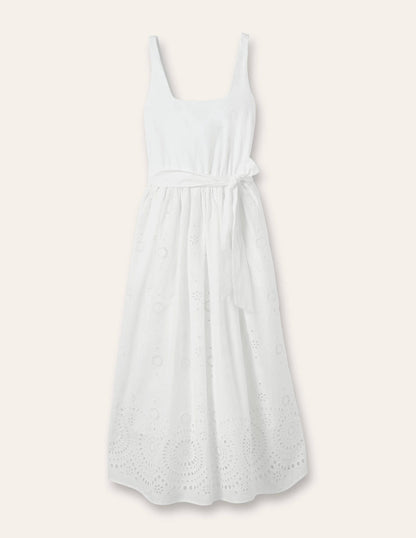 Broderie Mix Midi Dress-White-5