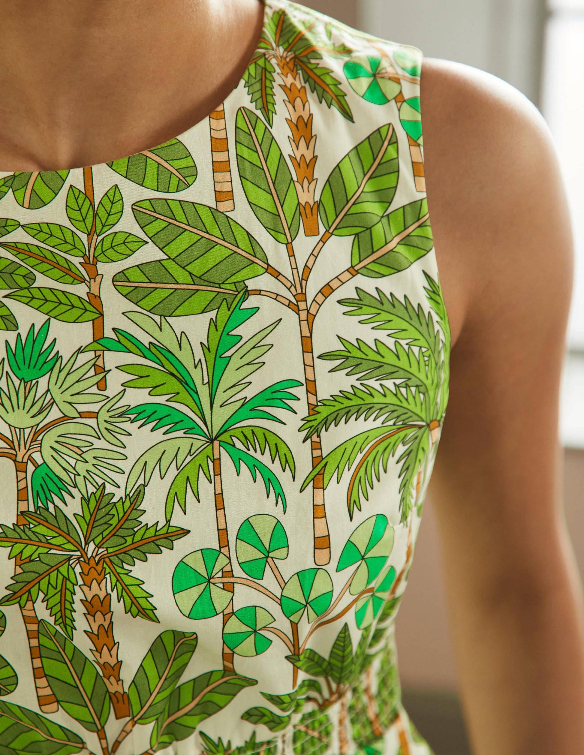 Smocked Waist Mini Dress-Green Tropical-2