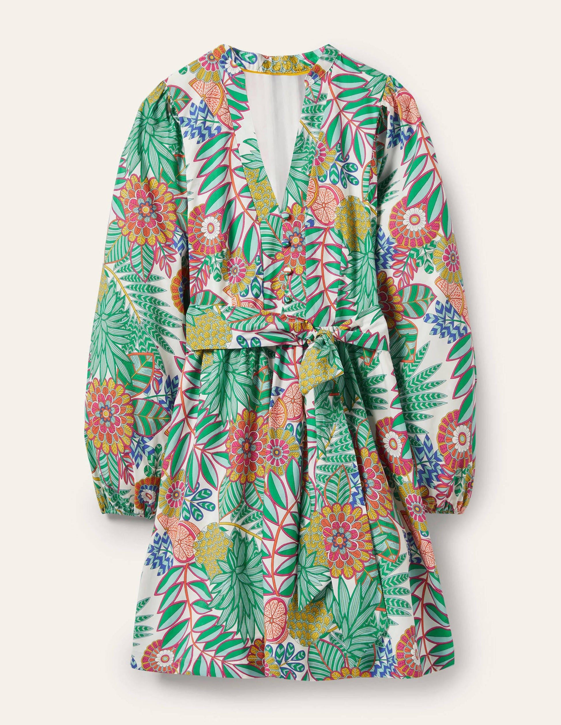 Notch Neck Cotton Dress-Ivory, Pineapple Bloom-5