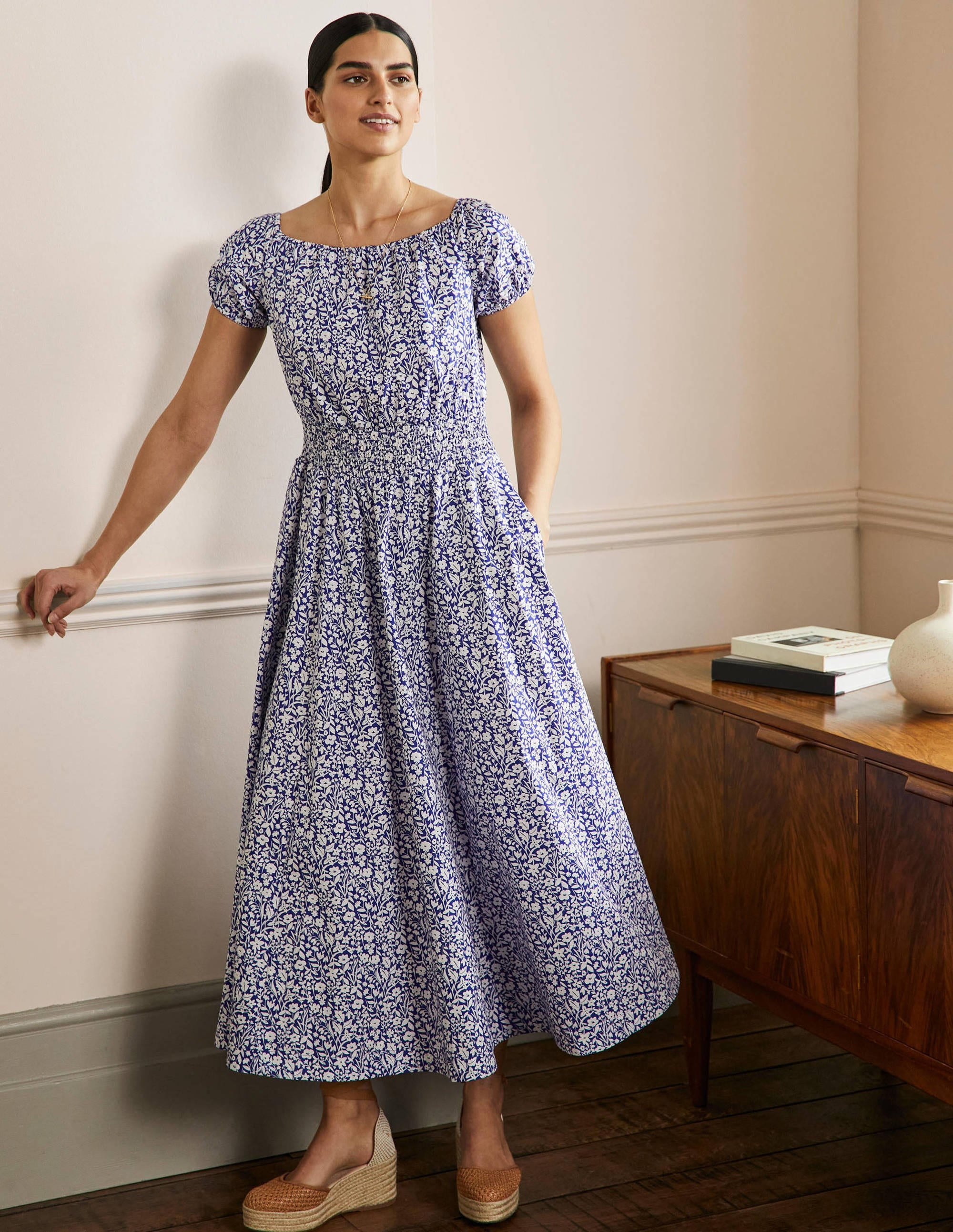 Scoop Neck Maxi Dress-Blue Floral - Image 1