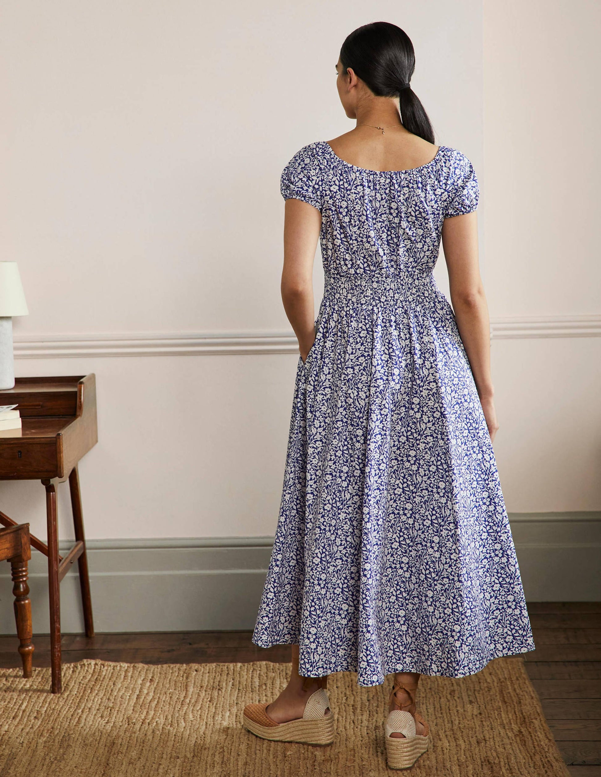 Scoop Neck Maxi Dress-Blue Floral-3