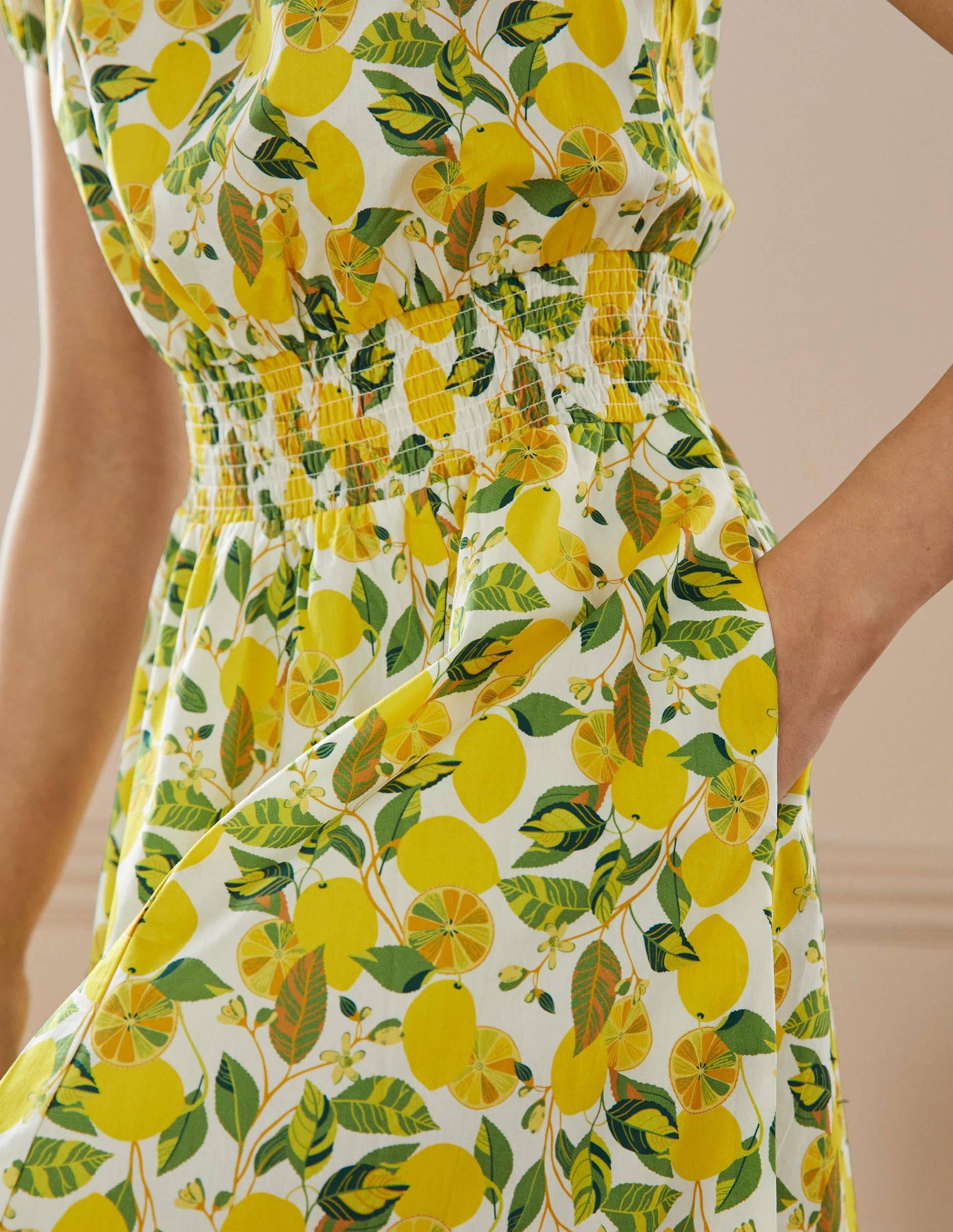 Scoop Neck Maxi Dress-Ivory and Yellow Lemon Vine-2