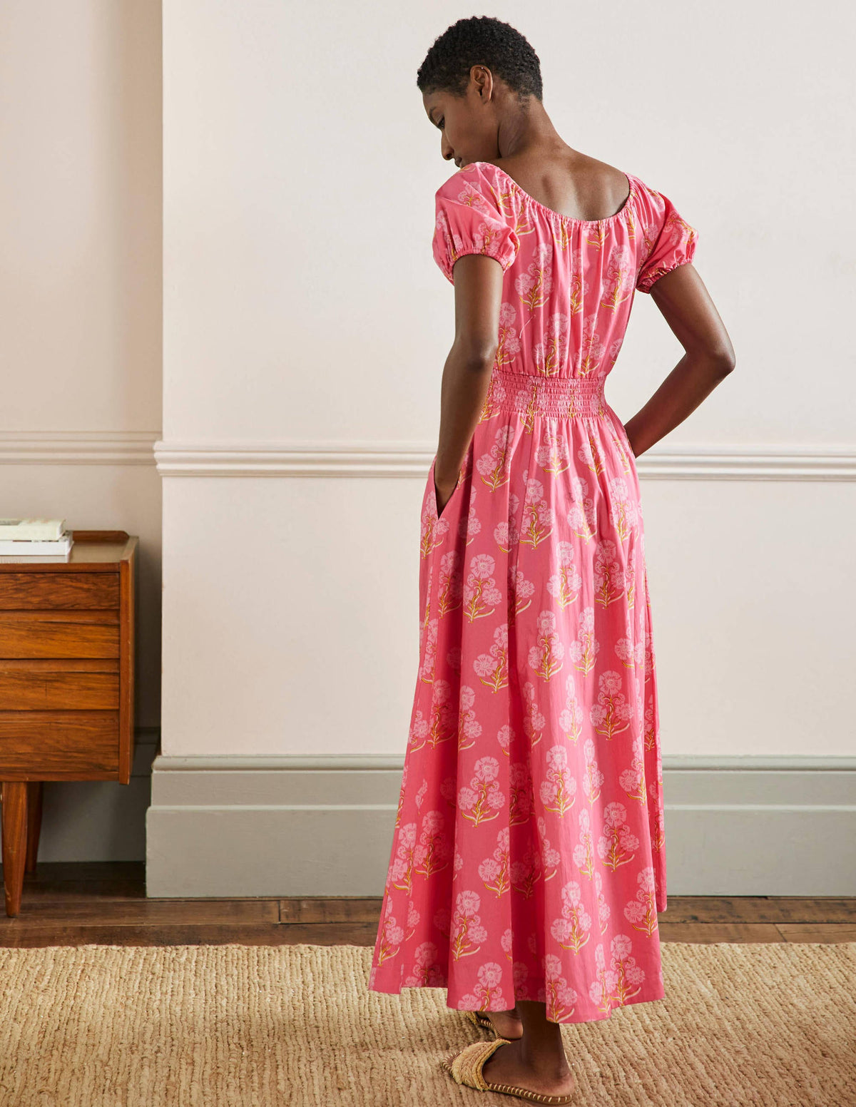 Scoop Neck Maxi Dress-Molly Mahon Flower Woodblock-3