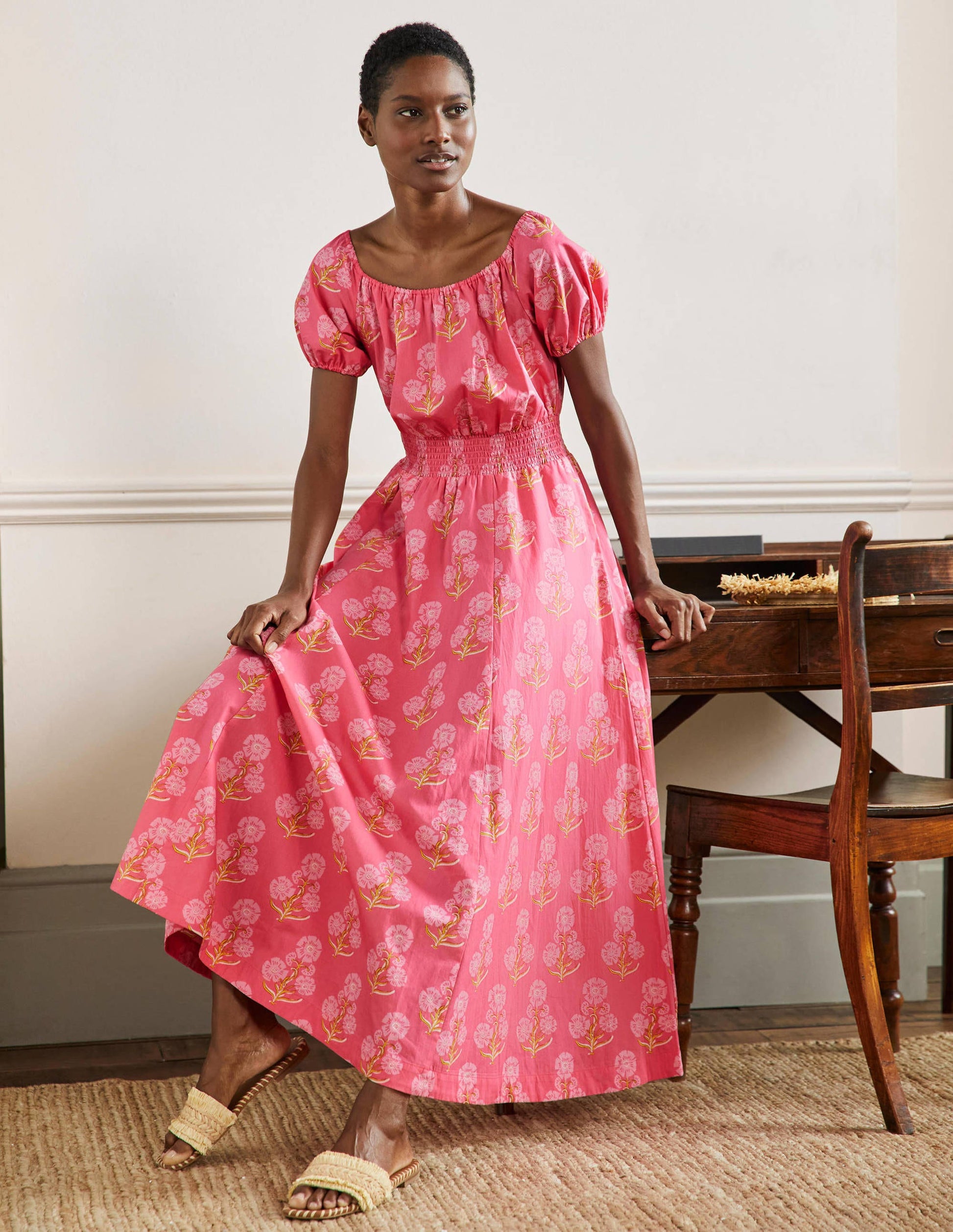 Scoop Neck Maxi Dress-Molly Mahon Flower Woodblock-4