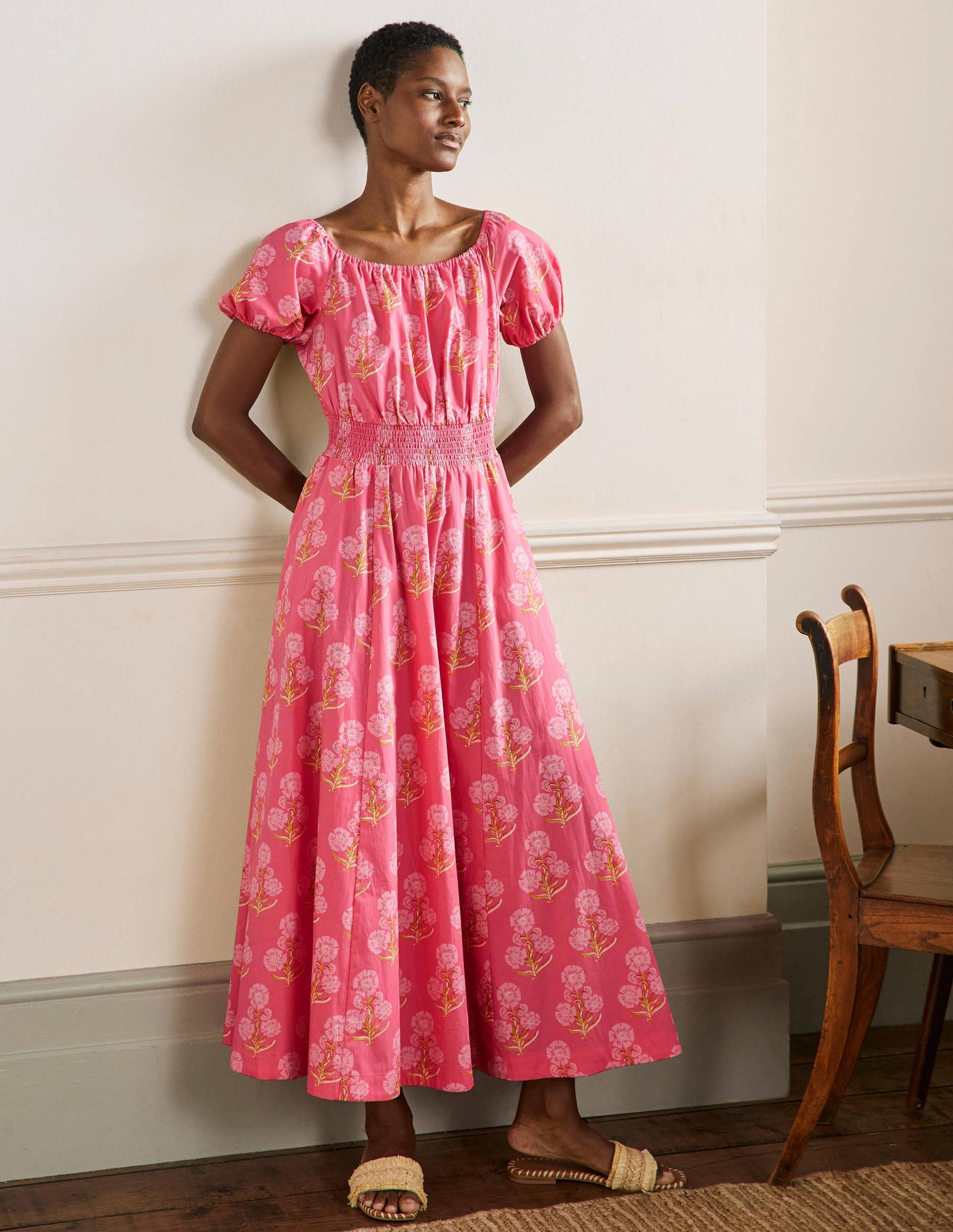 Scoop Neck Maxi Dress-Molly Mahon Flower Woodblock-5