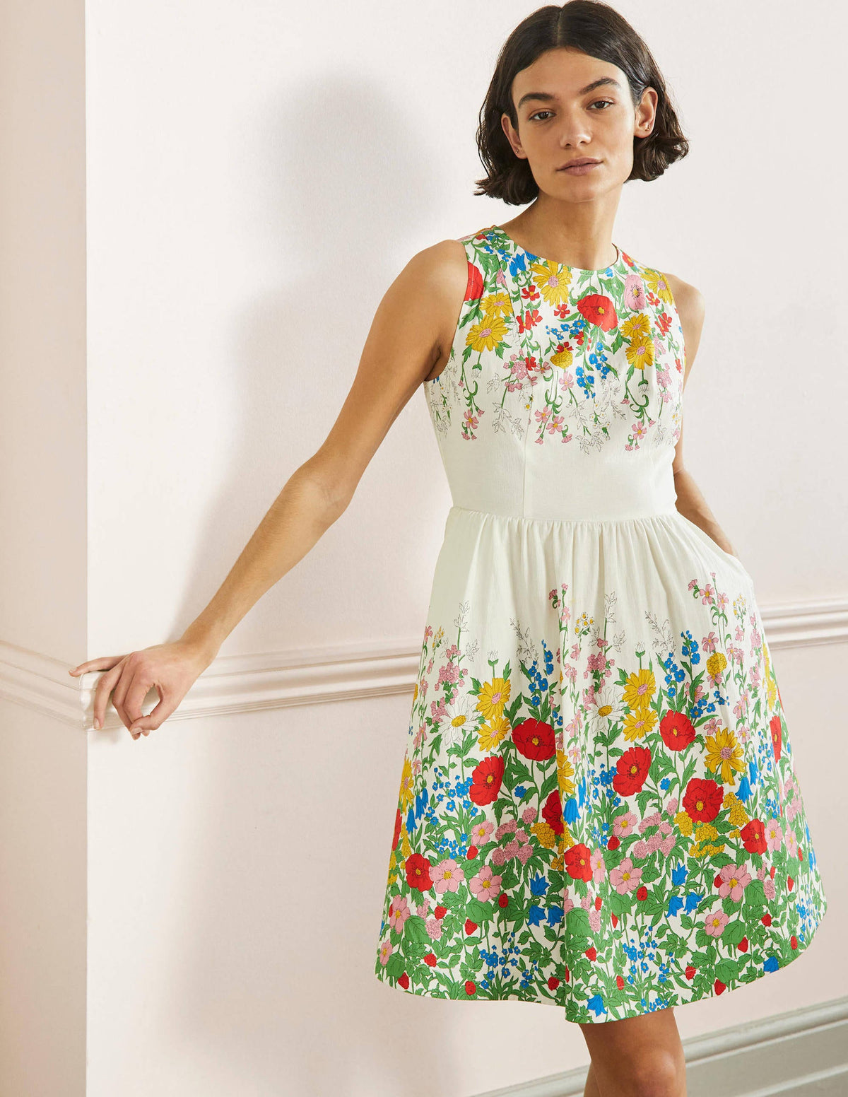 Tara Fit-and-Flare Dress-Ivory, Botanical Terrace-1