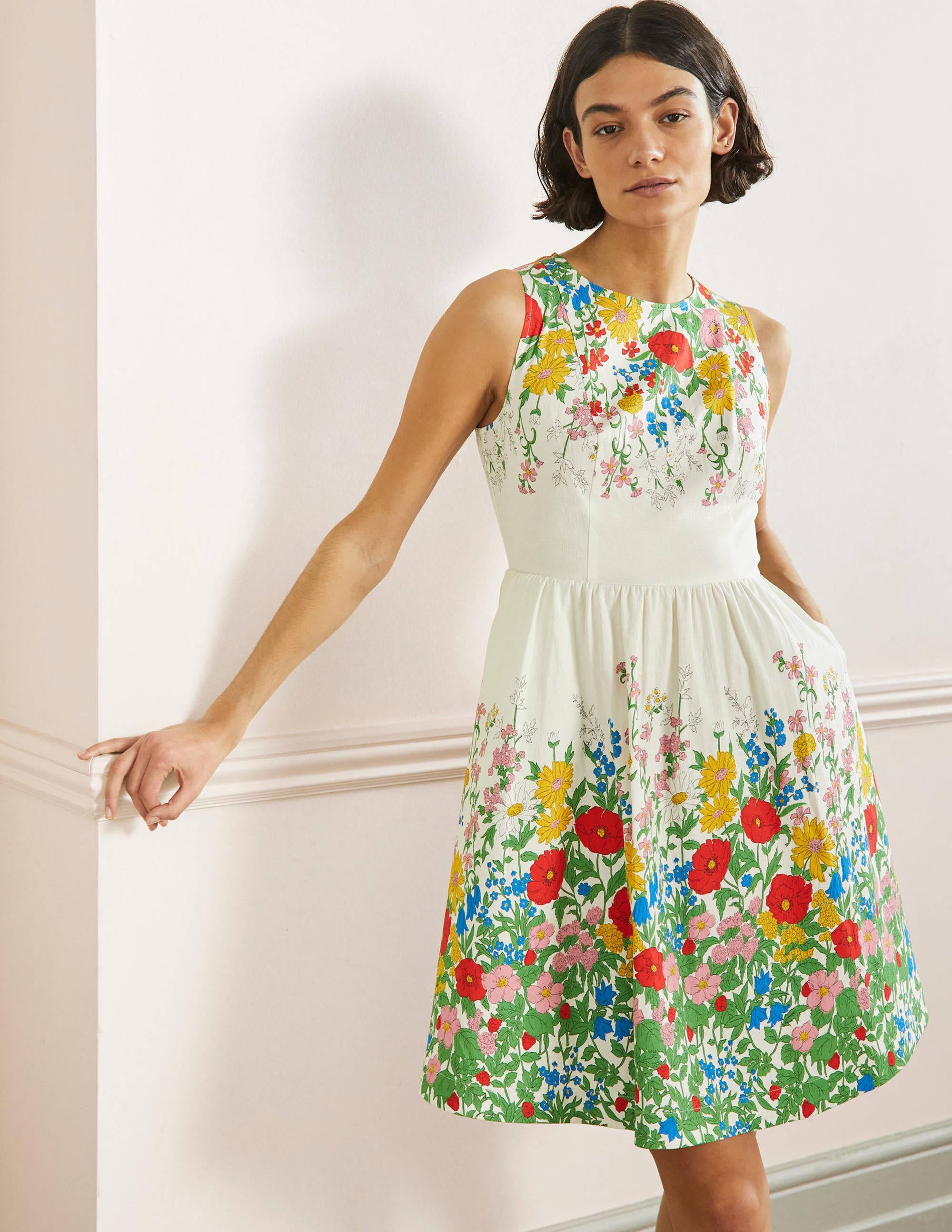 Tara Fit-and-Flare Dress-Ivory, Botanical Terrace - Image 1