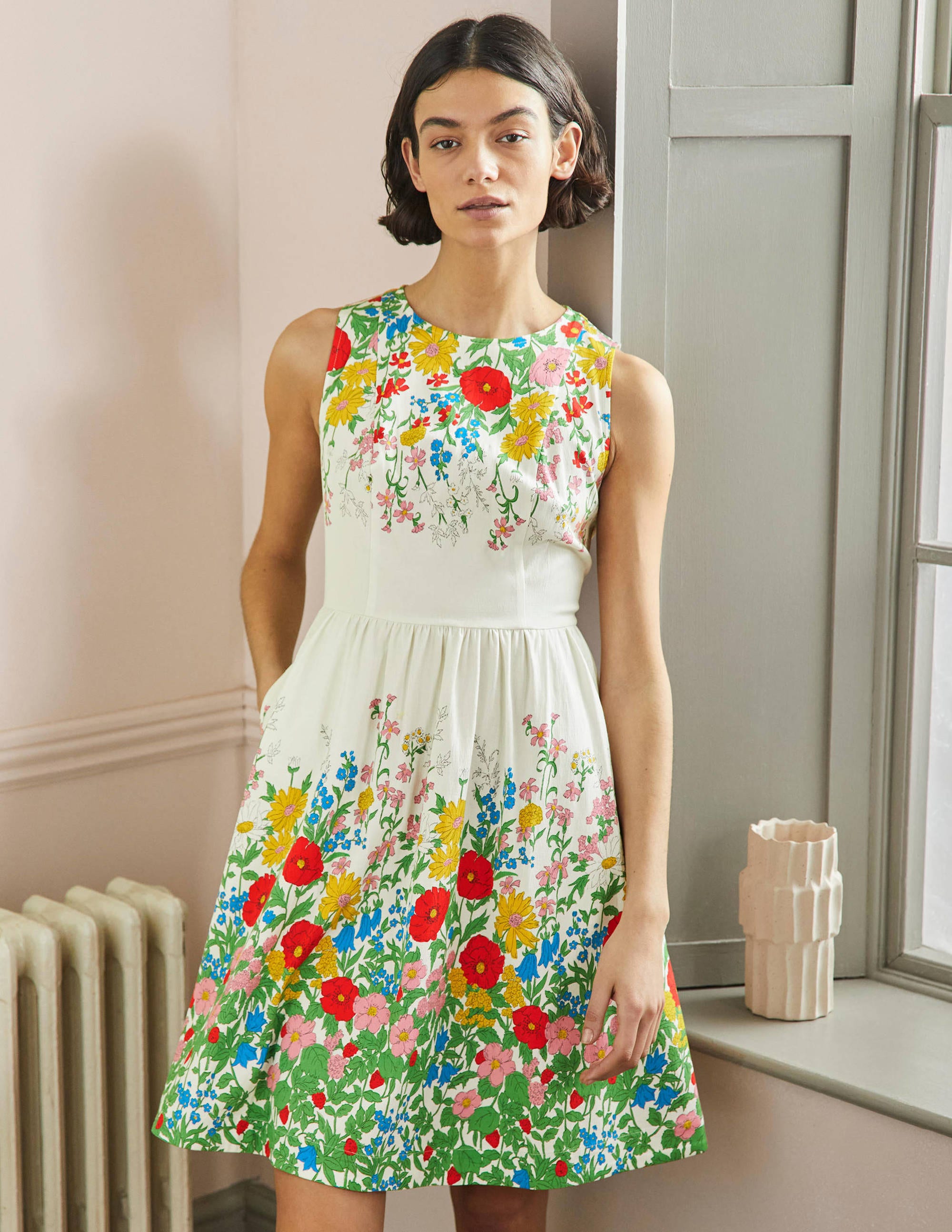 Tara Fit-and-Flare Dress-Ivory, Botanical Terrace - Image 4