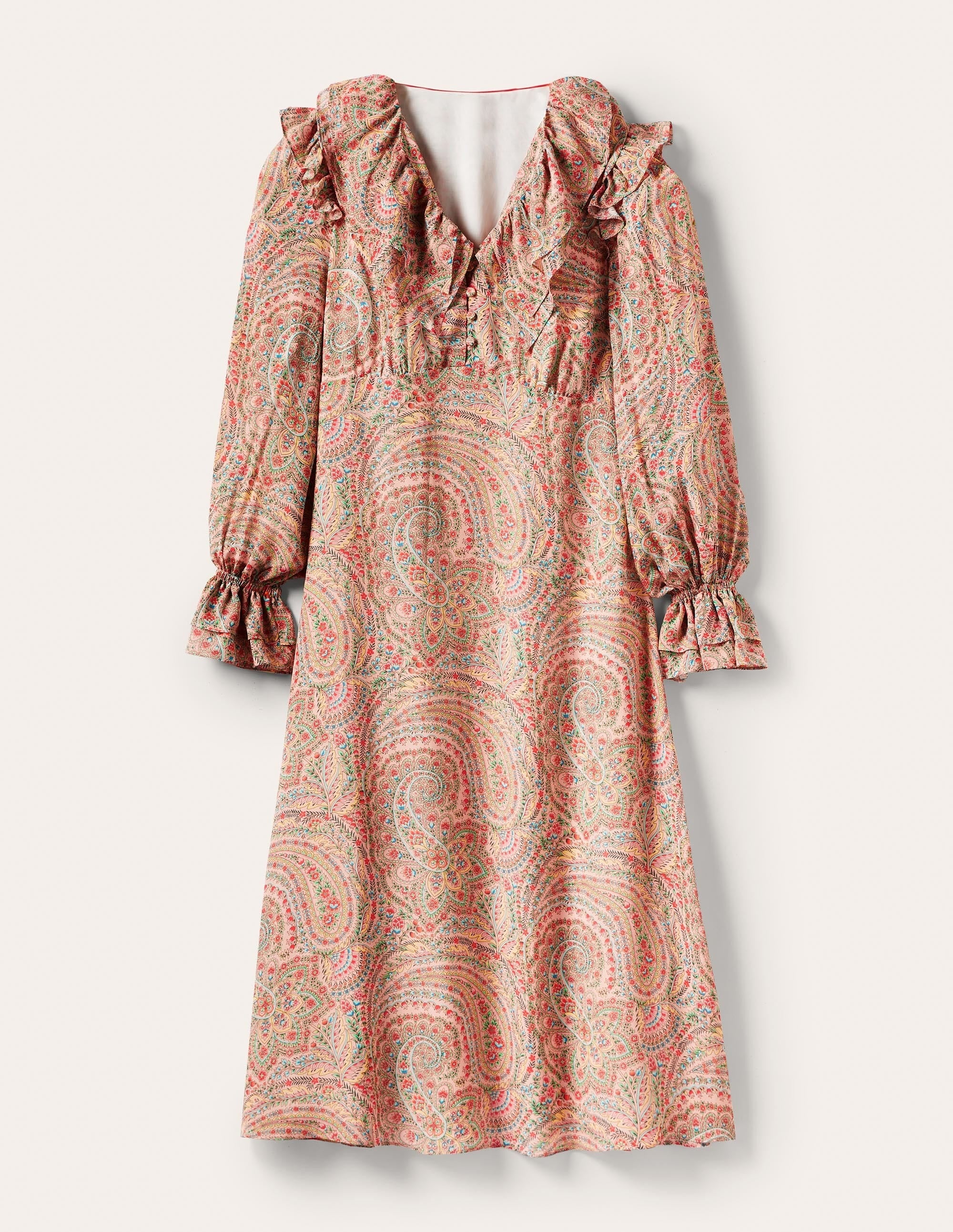 Lara Ruffle Detail Midi Dress-Milkshake, Flora Paisley - Image 6
