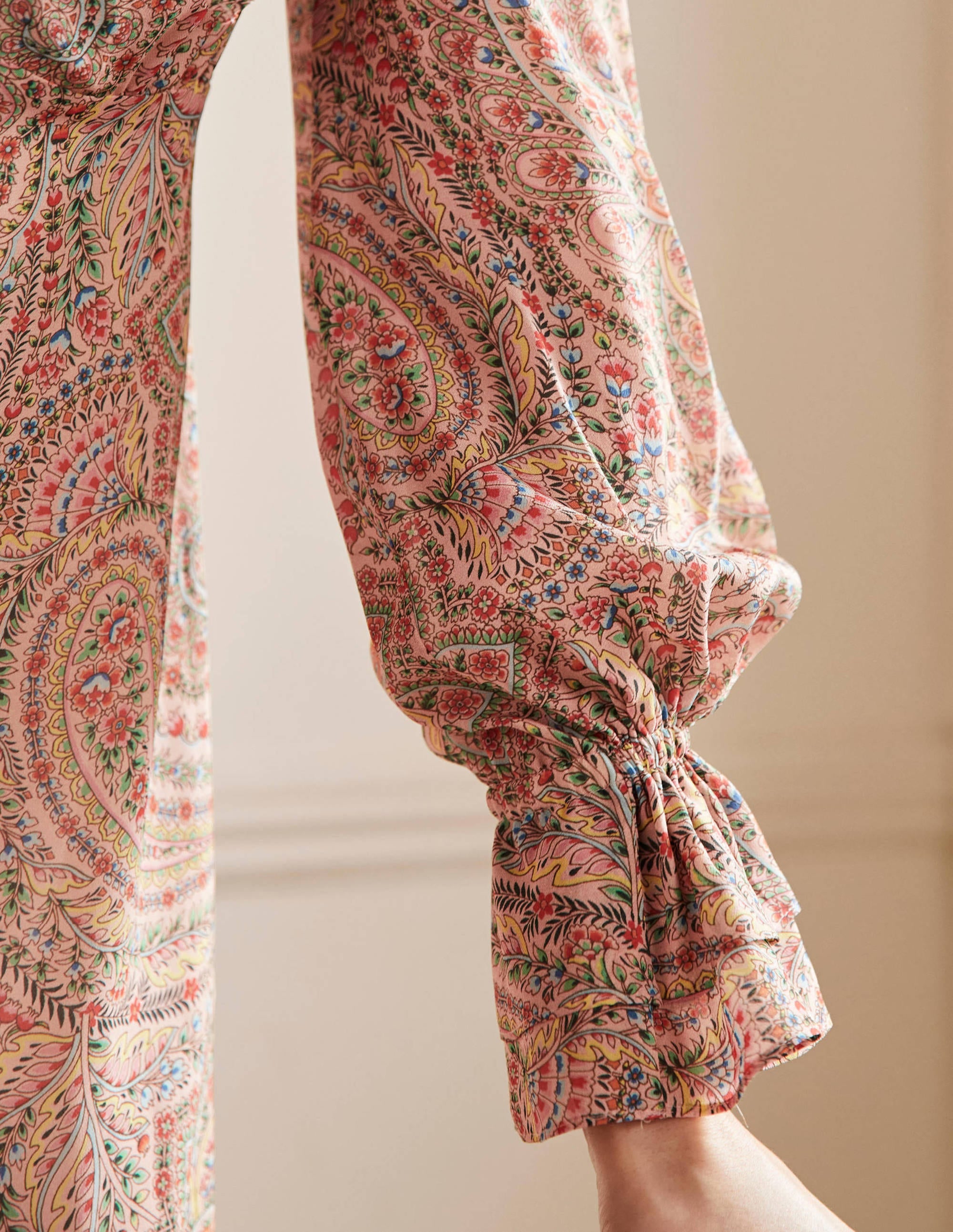 Lara Ruffle Detail Midi Dress-Milkshake, Flora Paisley - Image 5