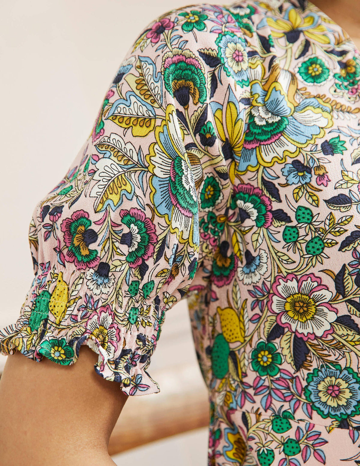 V-Neck Midi Tea Dress-Milkshake, Tropic Meadow - Image 2