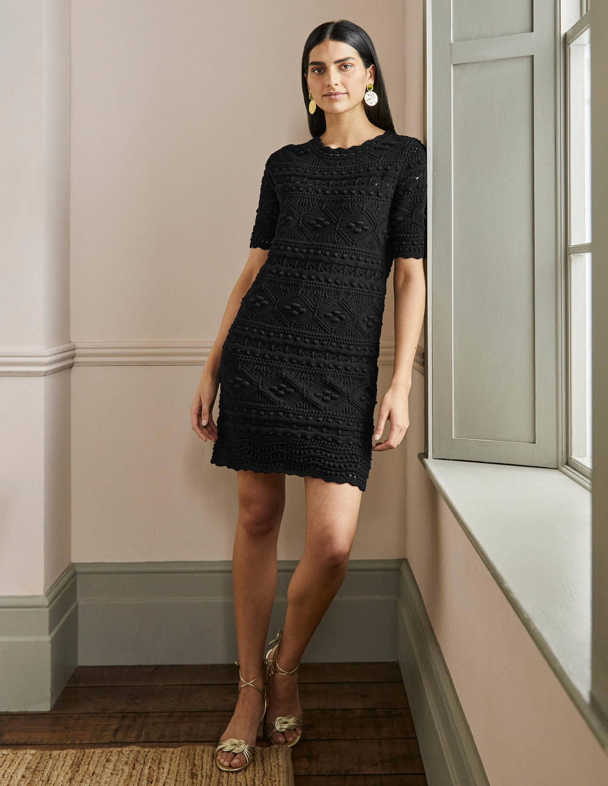 Claudia Textured Knitted Dress-Black - Image 4