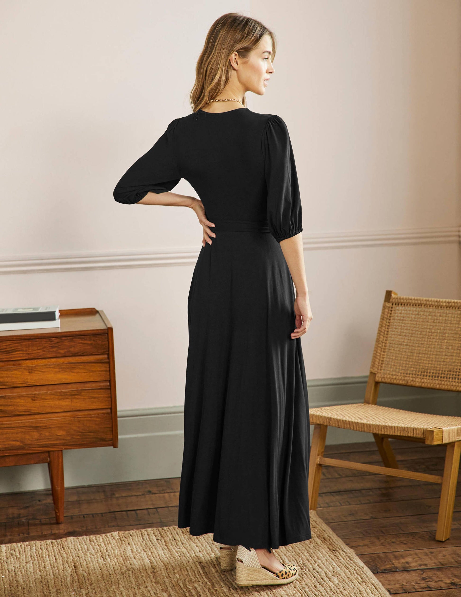 Fixed Wrap Jersey Maxi Dress-Black-3
