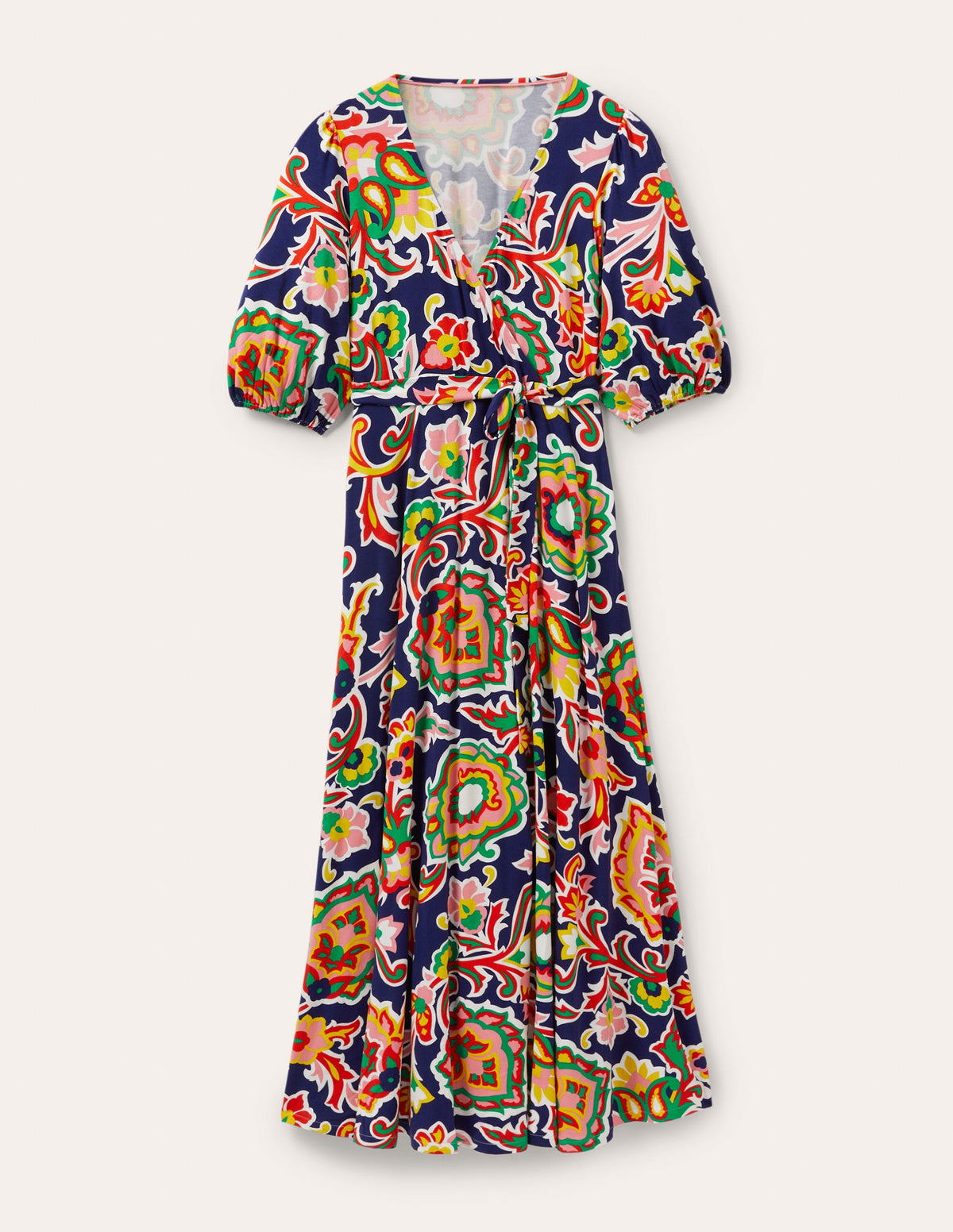 Fixed Wrap Jersey Maxi Dress-Midnight Ocean, Blooms - Image 5
