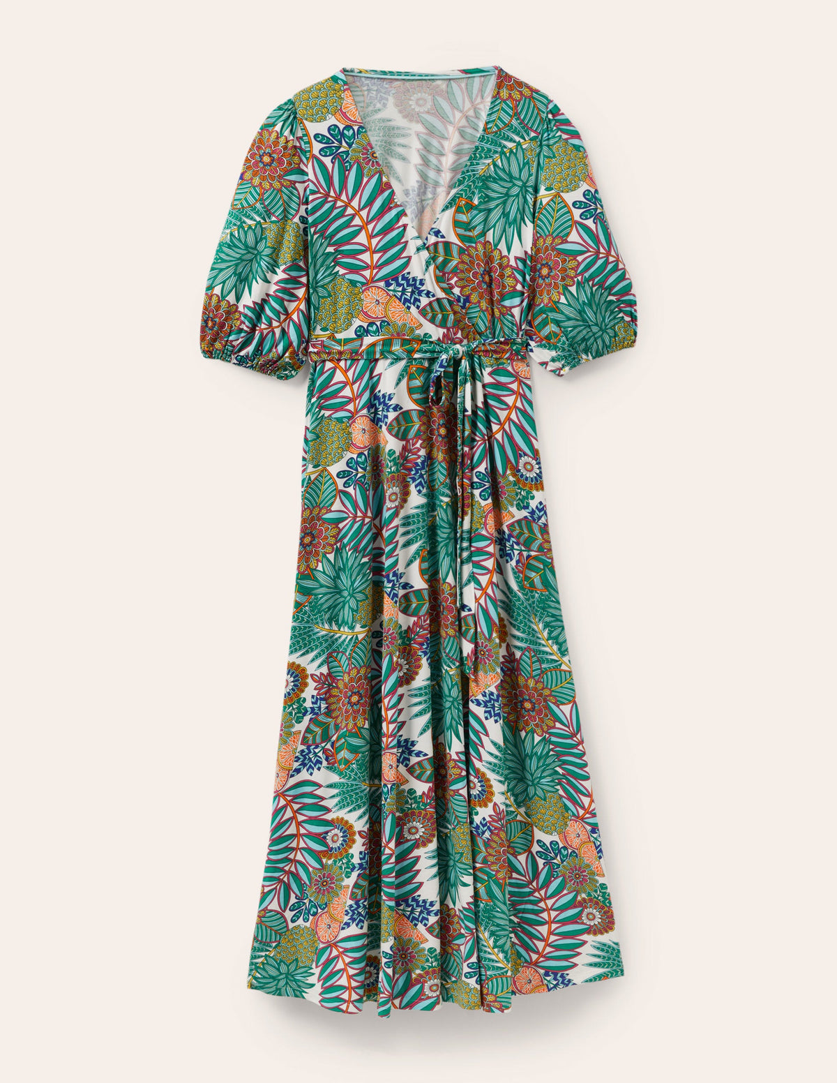 Fixed Wrap Jersey Maxi Dress-Green, Pineapple Bloom - Image 5