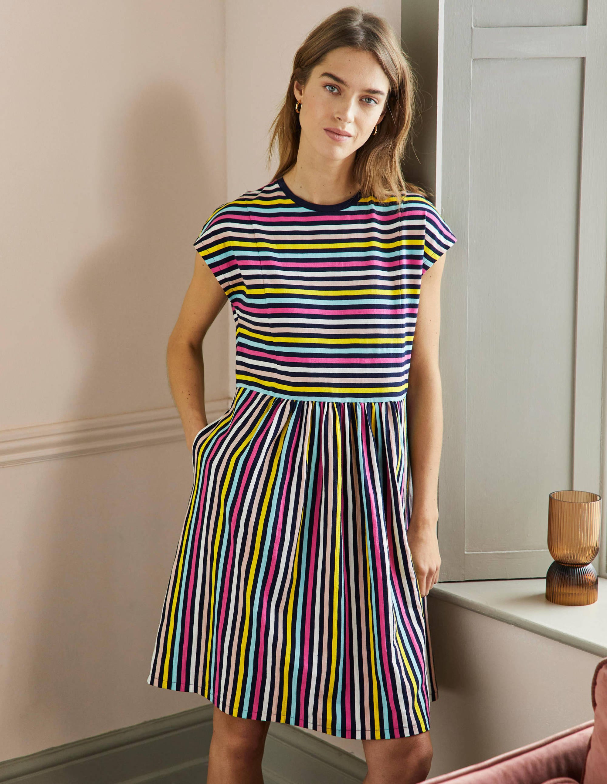 Jersey T-Shirt Dress-Rainbow Stripe - Image 1