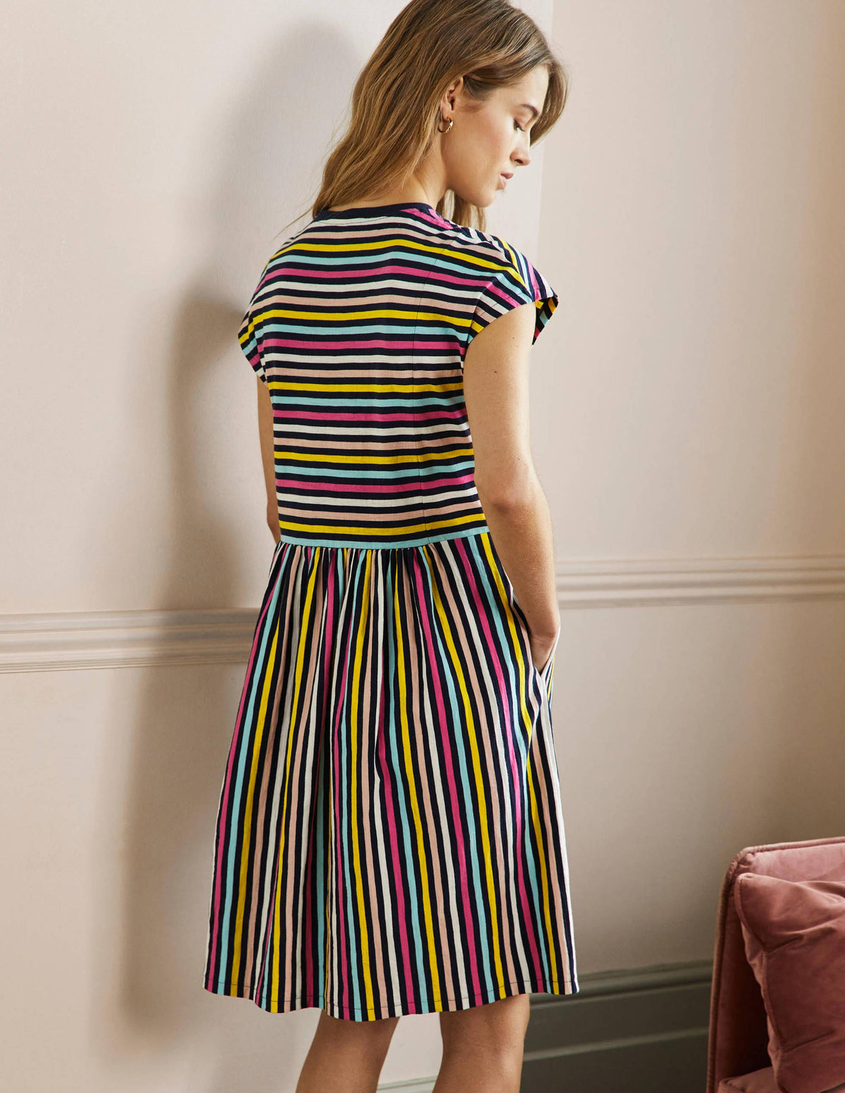 Jersey T-Shirt Dress-Rainbow Stripe-3