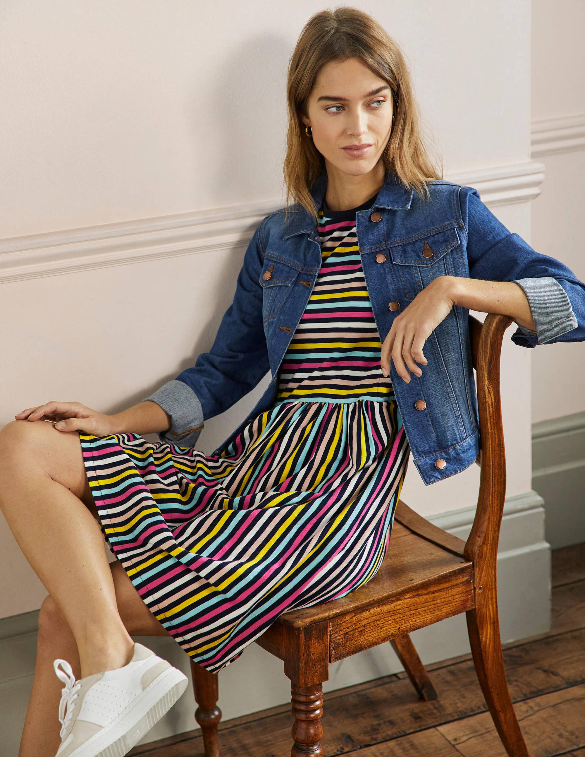 Jersey T-Shirt Dress-Rainbow Stripe - Image 4