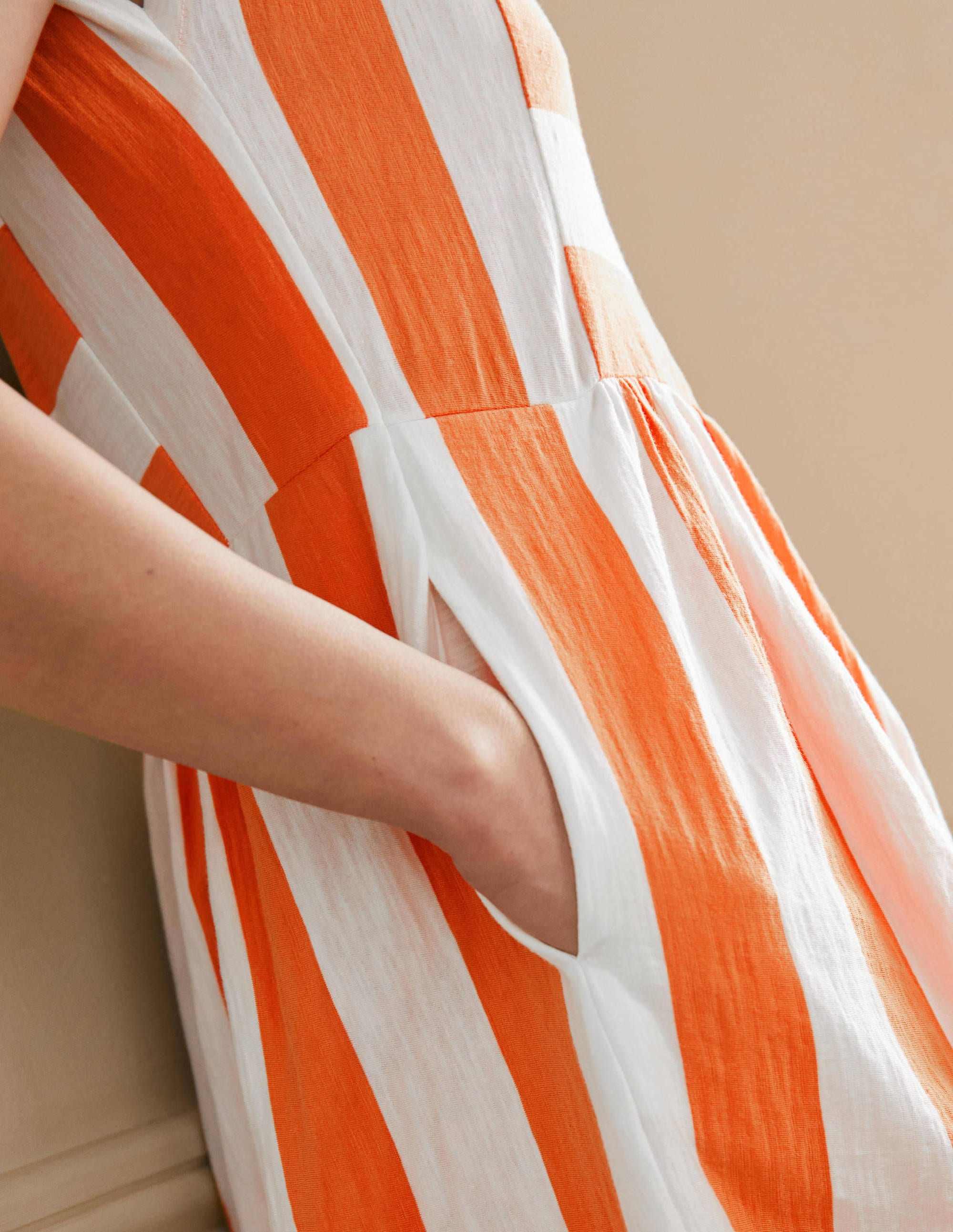 Jersey T-Shirt Dress-Dusty Orange and Ivory Stripe - Image 2