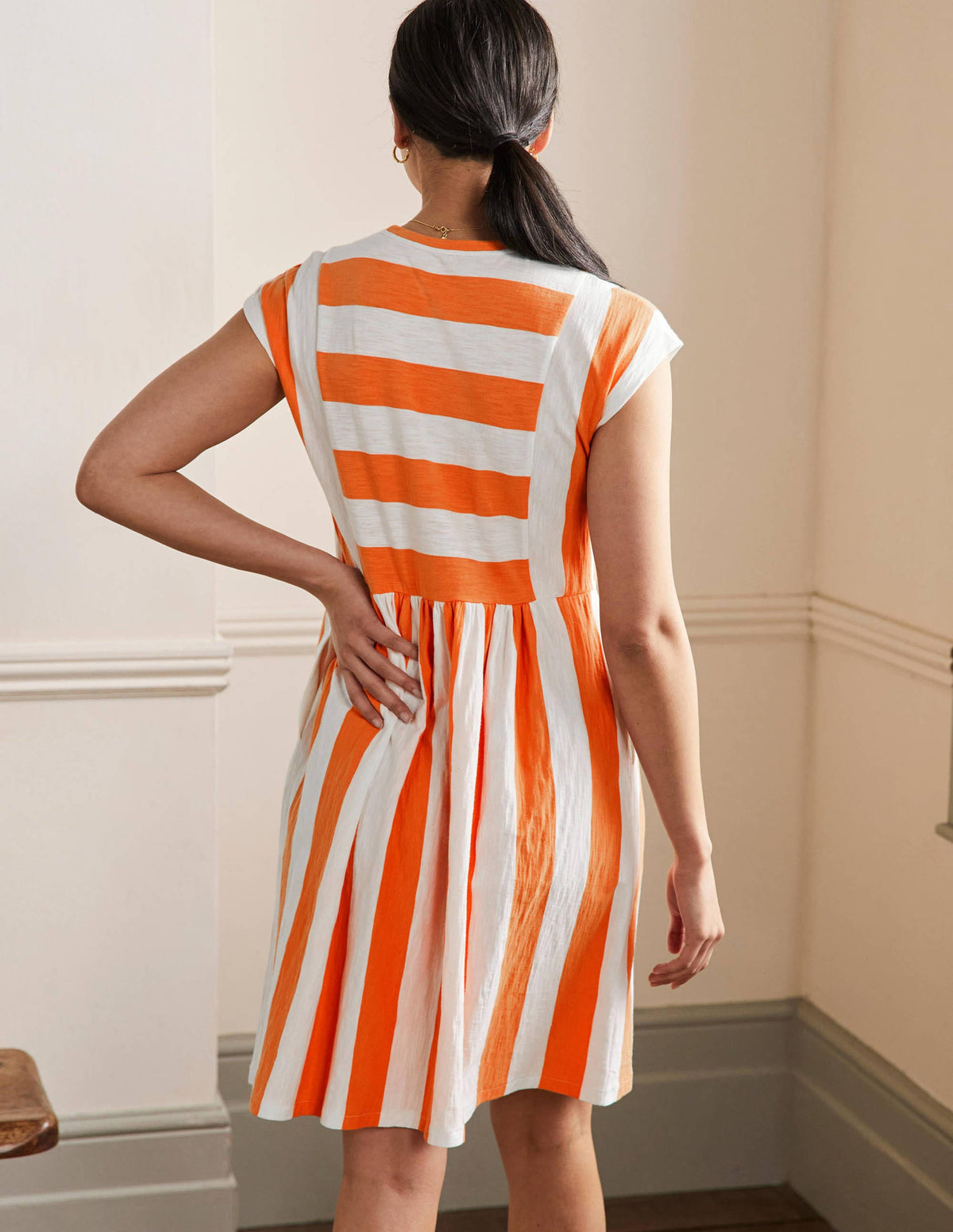 Jersey T-Shirt Dress-Dusty Orange and Ivory Stripe - Image 3