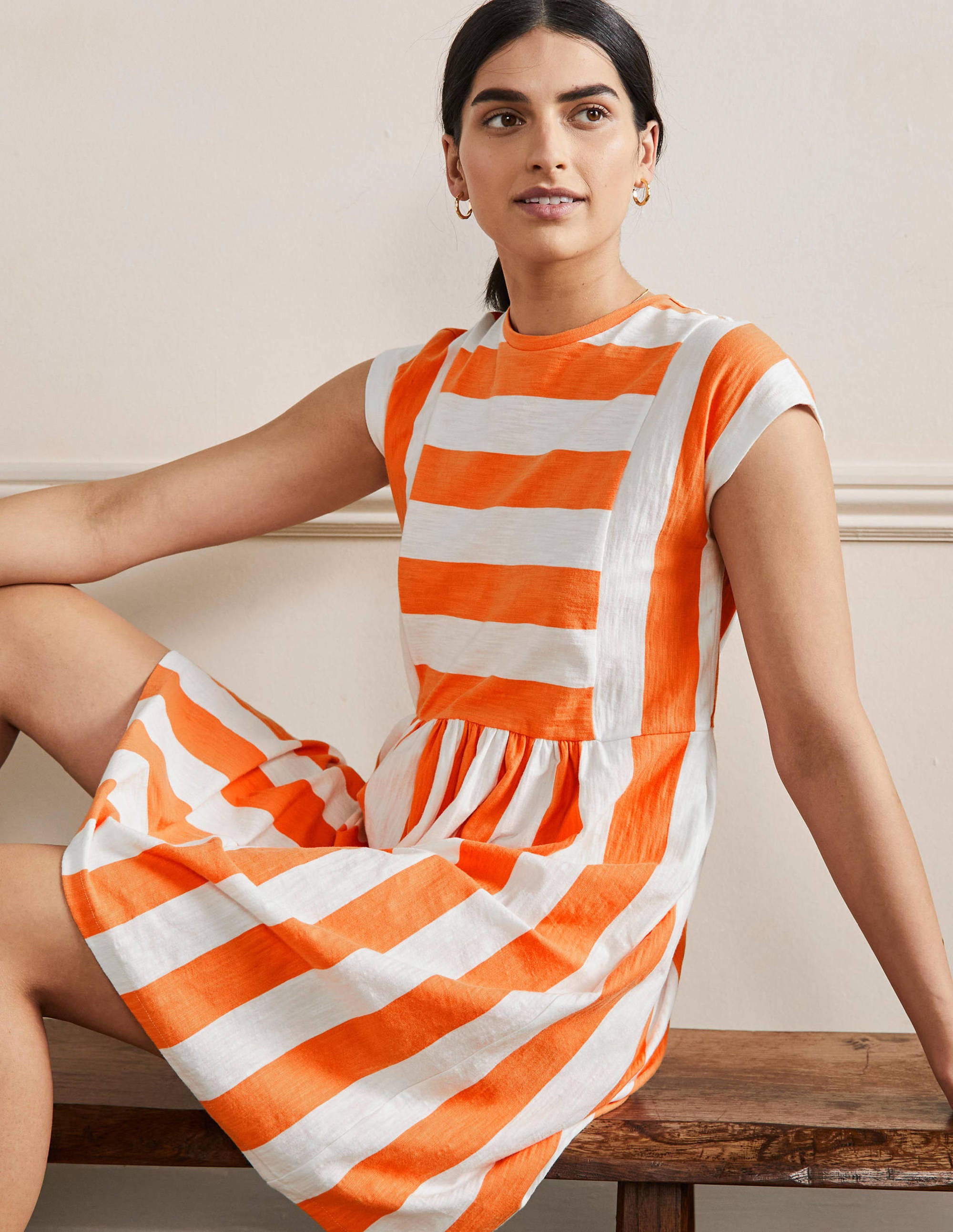 Jersey T-Shirt Dress-Dusty Orange and Ivory Stripe - Image 4