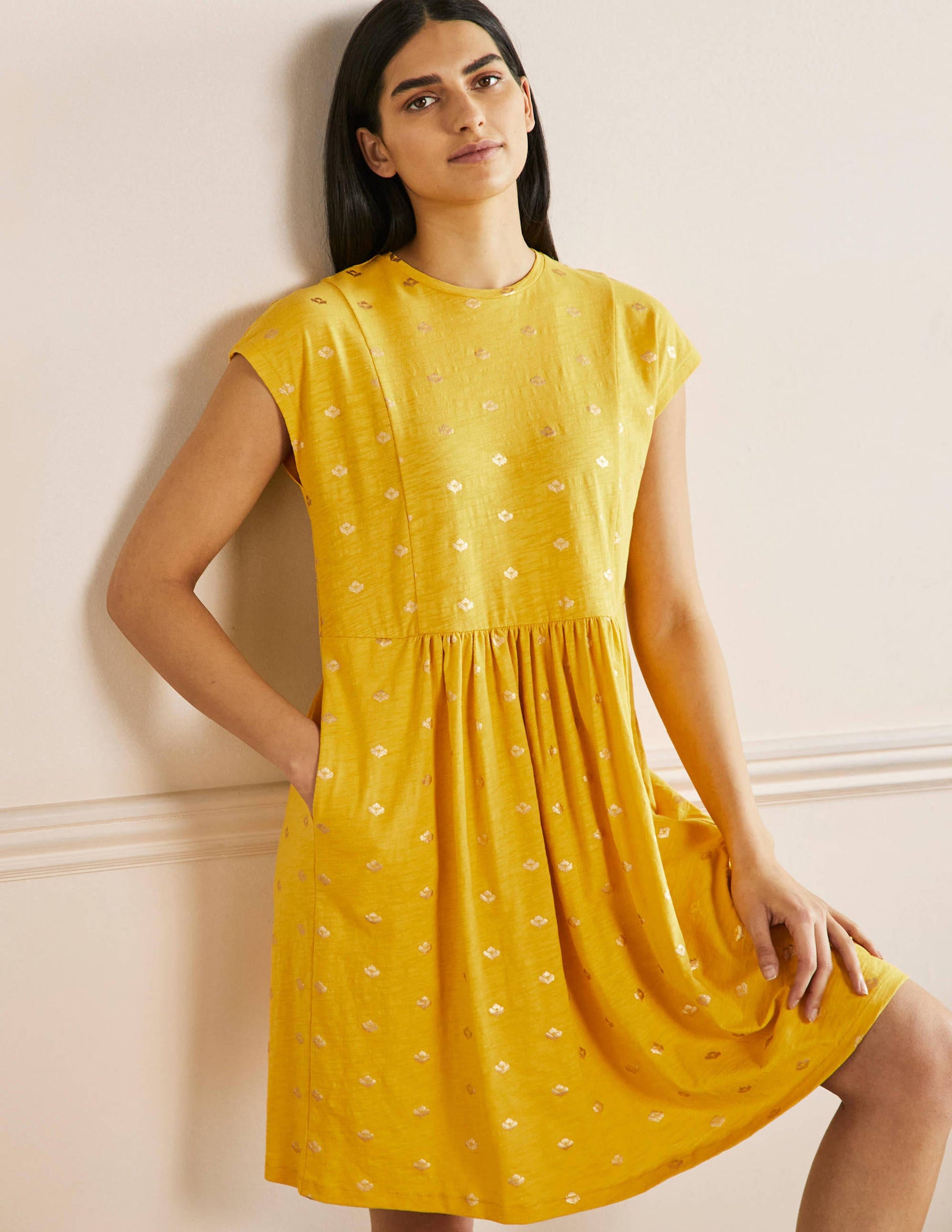 Jersey T-Shirt Dress-Honeycomb and Gold Foil-1
